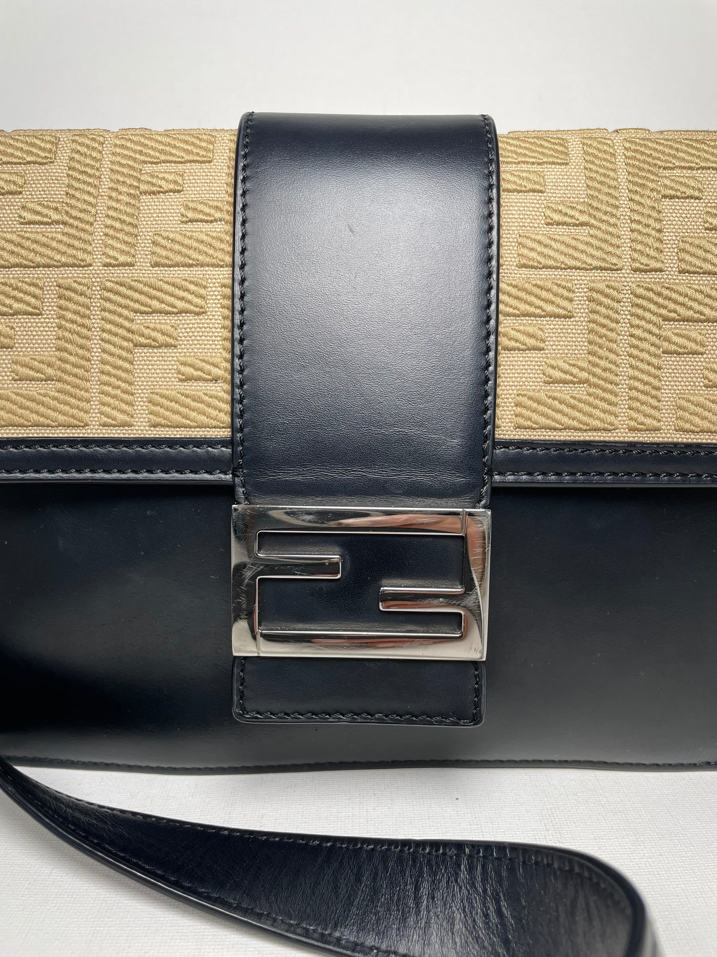 Preloved Fendi Zucca Flat Baguette Crossbody Bag