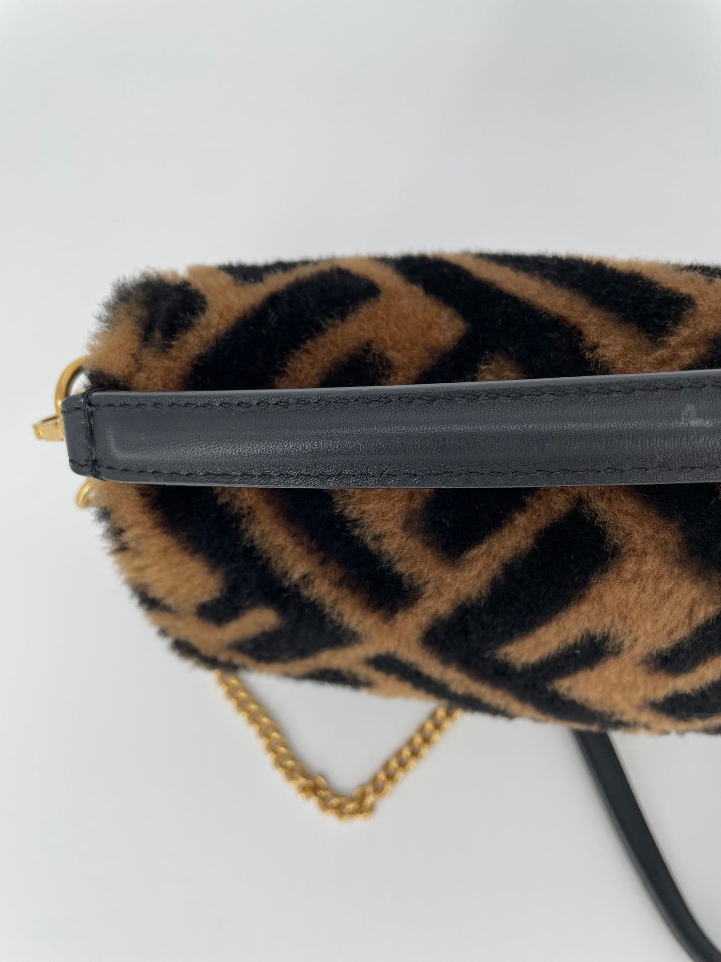 Preloved Fendi Shearling Sheepskin FF Chain Baguette, Mini