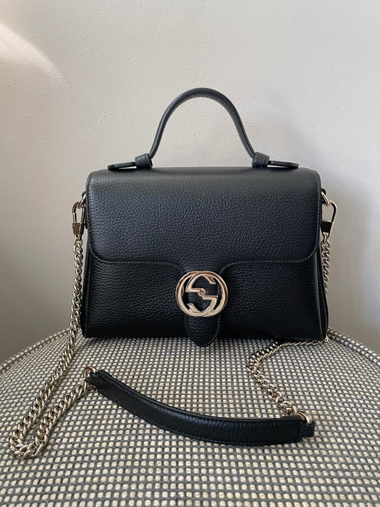 Preloved Gucci Dollar Interlocking Top Handled Shoulder Bag, Medium