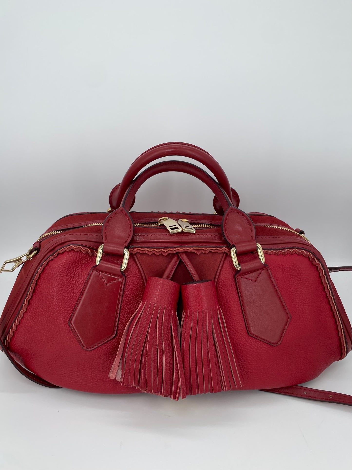 Preloved Burberry Prorsum Oversized Tassel Bag with long strap