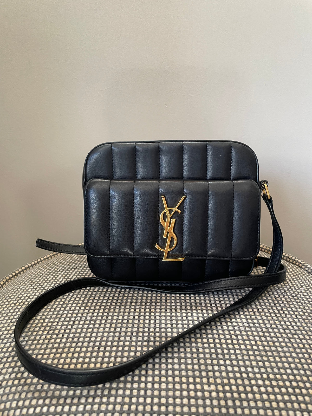 Preloved Saint Laurent Matelasse Monogram Vicky Shoulder Bag, Small