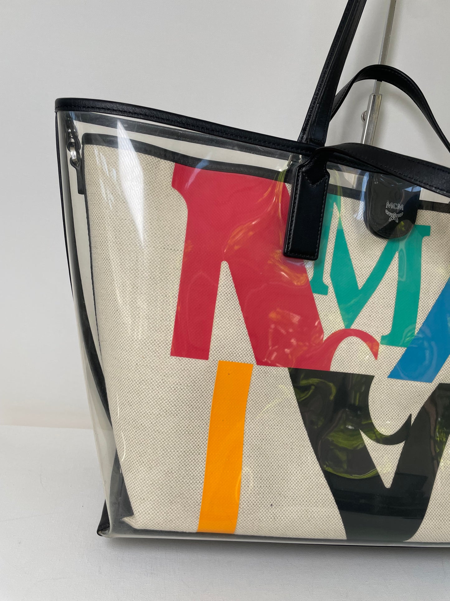 Preloved MCM Glitch Logo Shopping Tote, Large