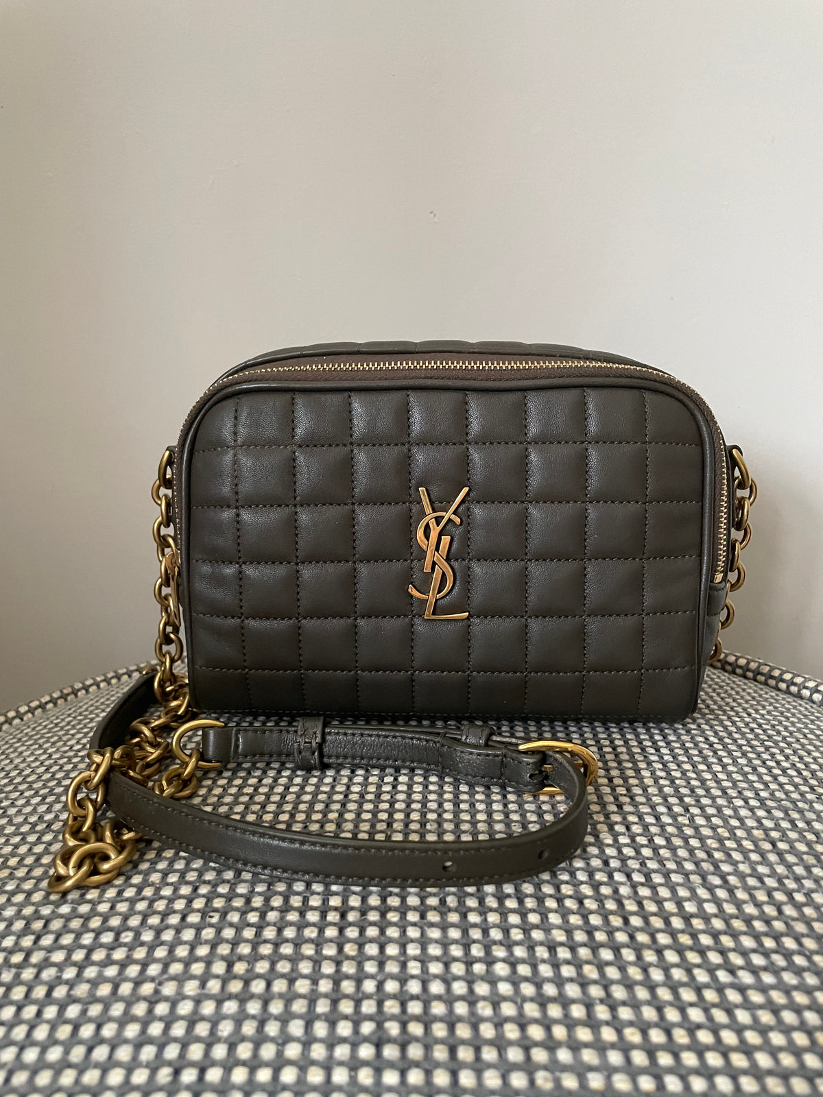 Preloved Saint Laurent Carre Quilted Cassandre Camera Bag, Mini