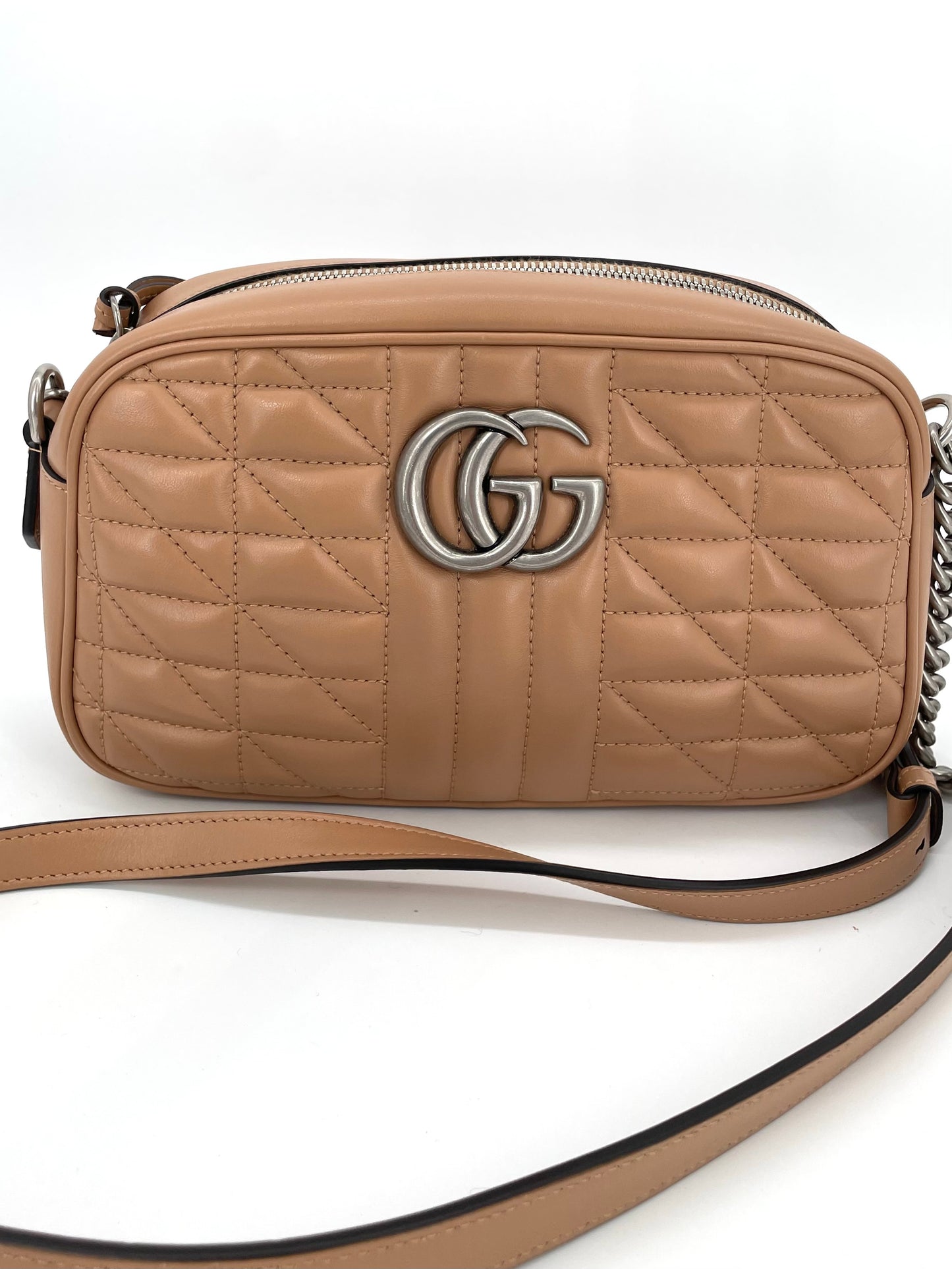 Preloved Gucci Quilted Leather Geometric Marmont Crossbody Bag, Small