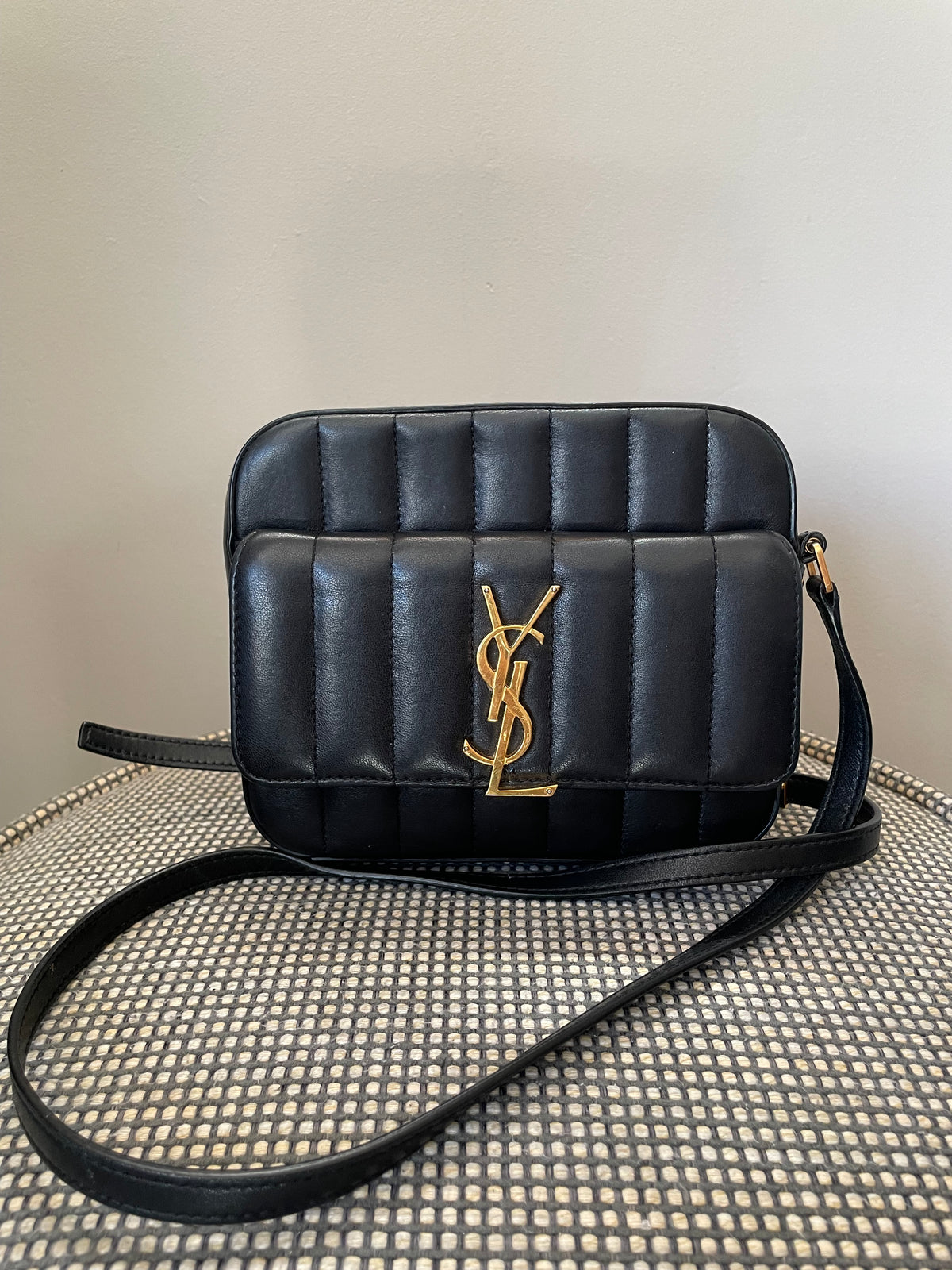 Preloved Saint Laurent Matelasse Monogram Vicky Shoulder Bag, Small