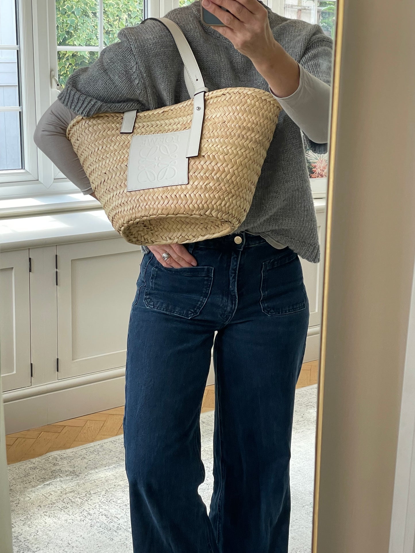 Preloved Loewe Raffia Basket Bag, Medium