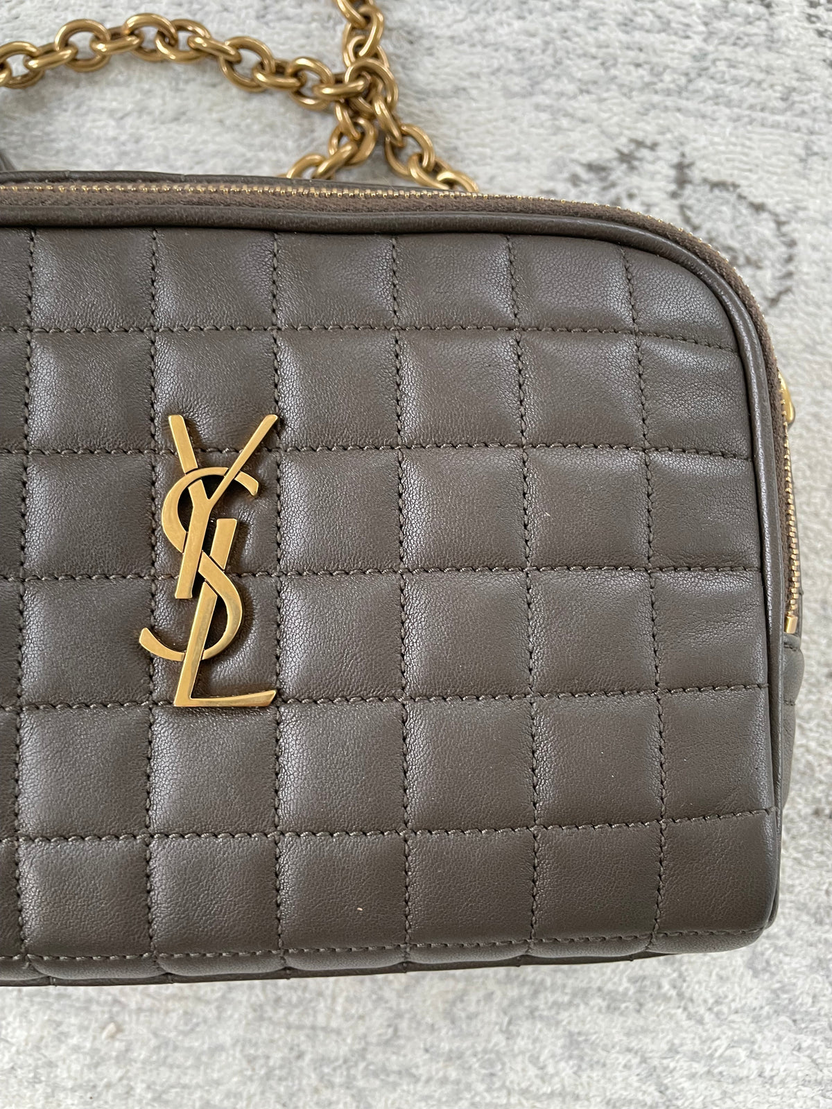 Preloved Saint Laurent Carre Quilted Cassandre Camera Bag, Mini