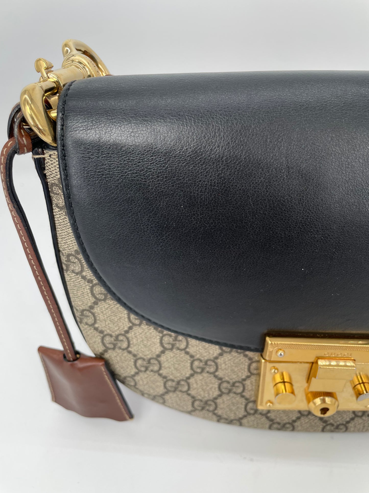 Preloved Gucci GG Supreme Monogram Saddle Lock Messenger Shoulder Bag, Small