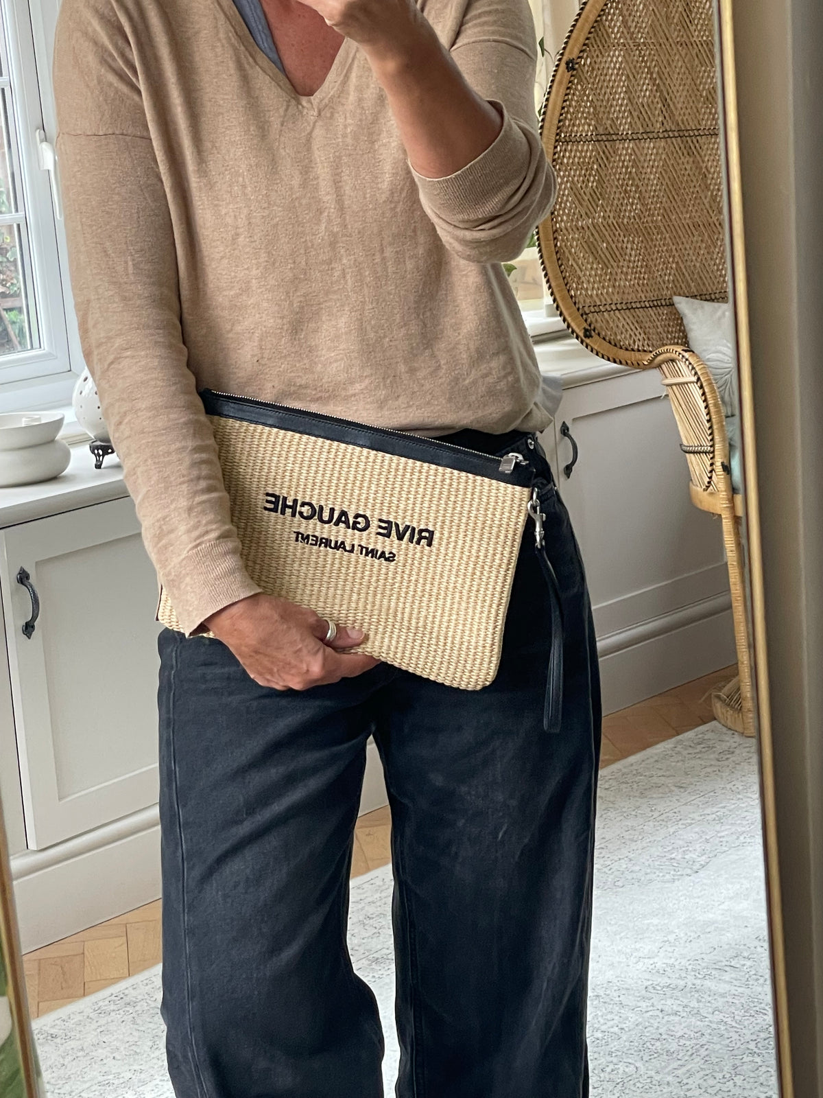 Preloved Saint Laurent Rive Gauche Raffia Clutch Bag