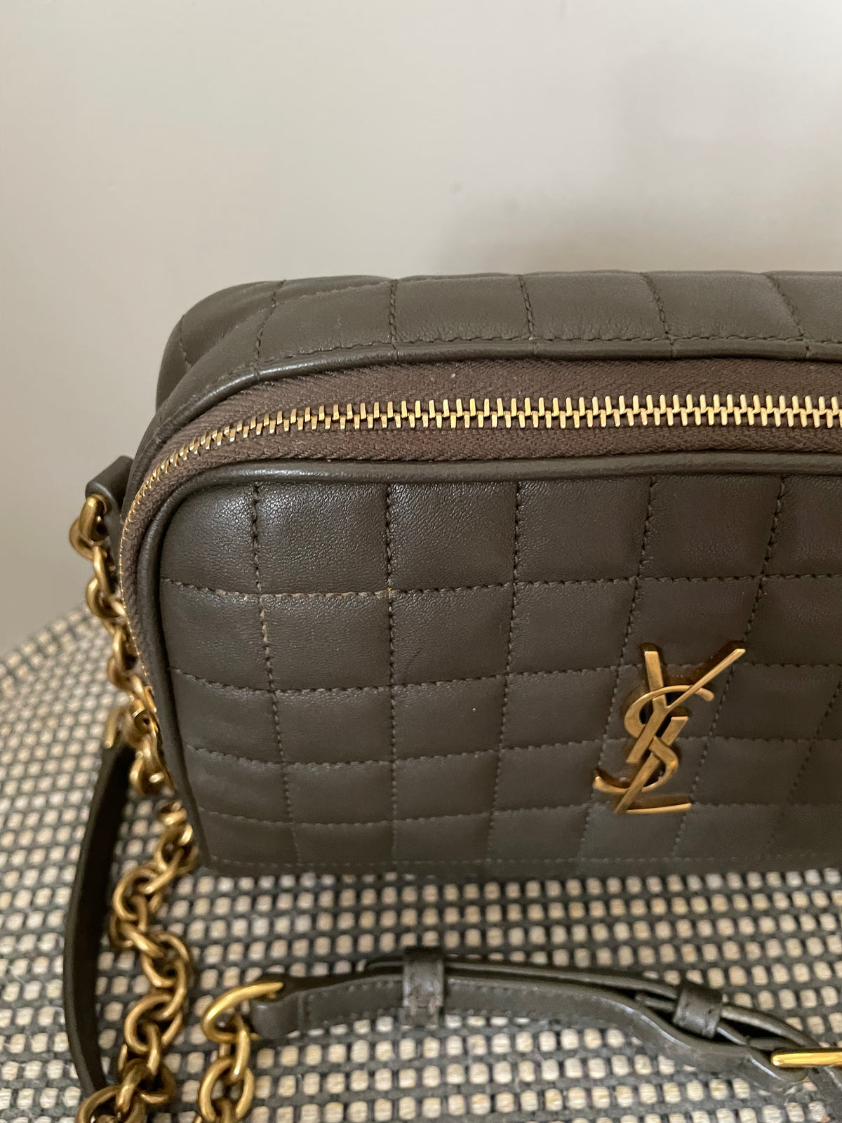 Preloved Saint Laurent Carre Quilted Cassandre Camera Bag, Mini