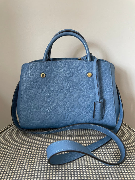 Preloved Louis Vuitton Montaigne in Monogram Blue Jean Empreinte Tote Bag, BB
