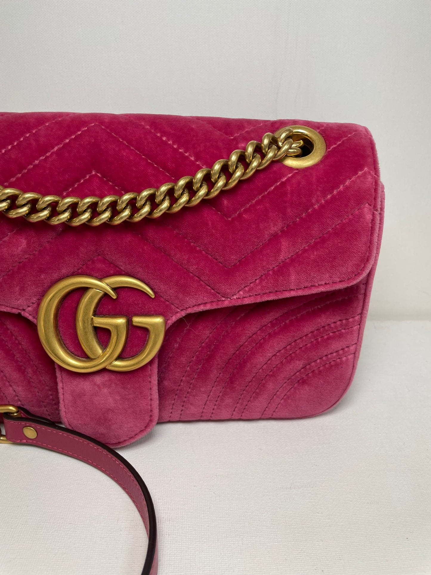 Preloved Gucci Velvet Matelasse GG Marmont Shoulder Bag, Small