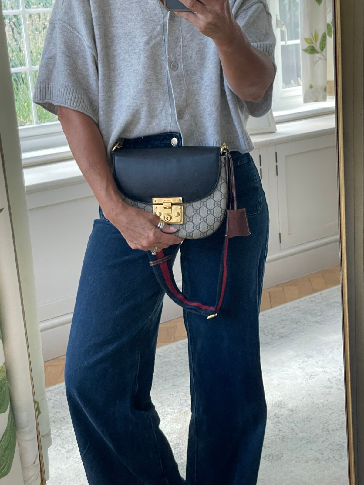 Preloved Gucci GG Supreme Monogram Saddle Lock Messenger Shoulder Bag, Small