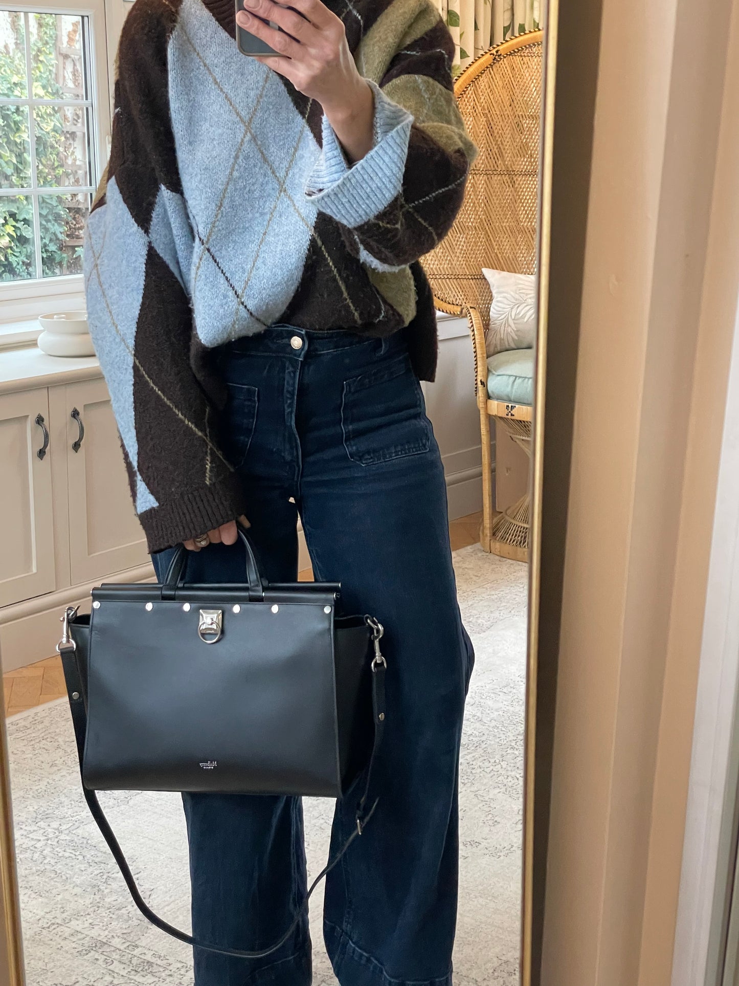 Preloved Mulberry Iris Top Handle Flat Stud Tote Bag with Long Strap