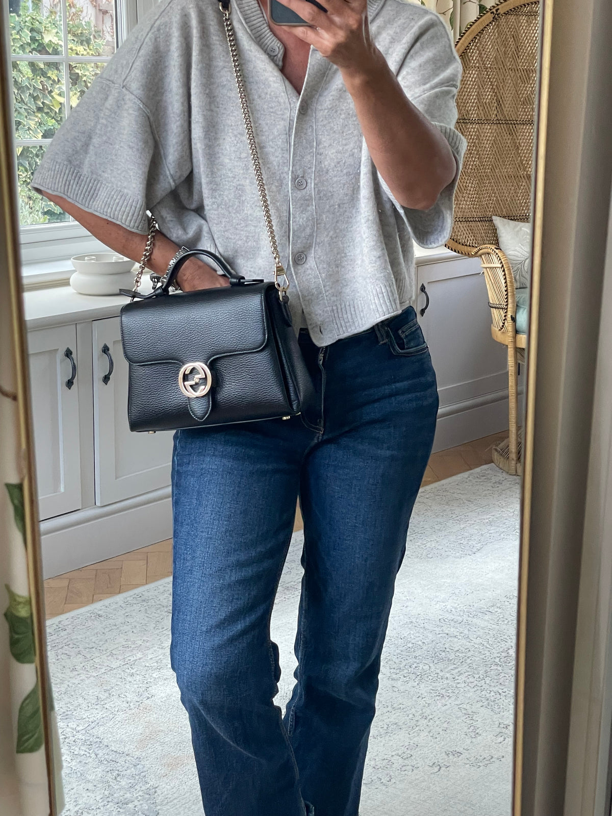 Preloved Gucci Dollar Interlocking Top Handled Shoulder Bag, Medium