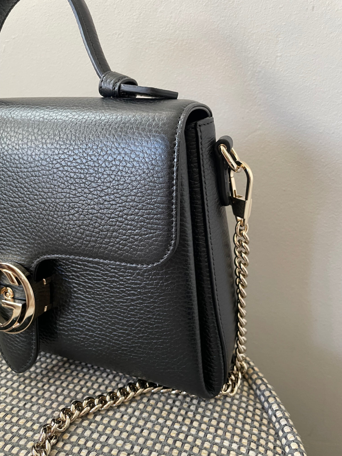 Preloved Gucci Dollar Interlocking Top Handled Shoulder Bag, Medium