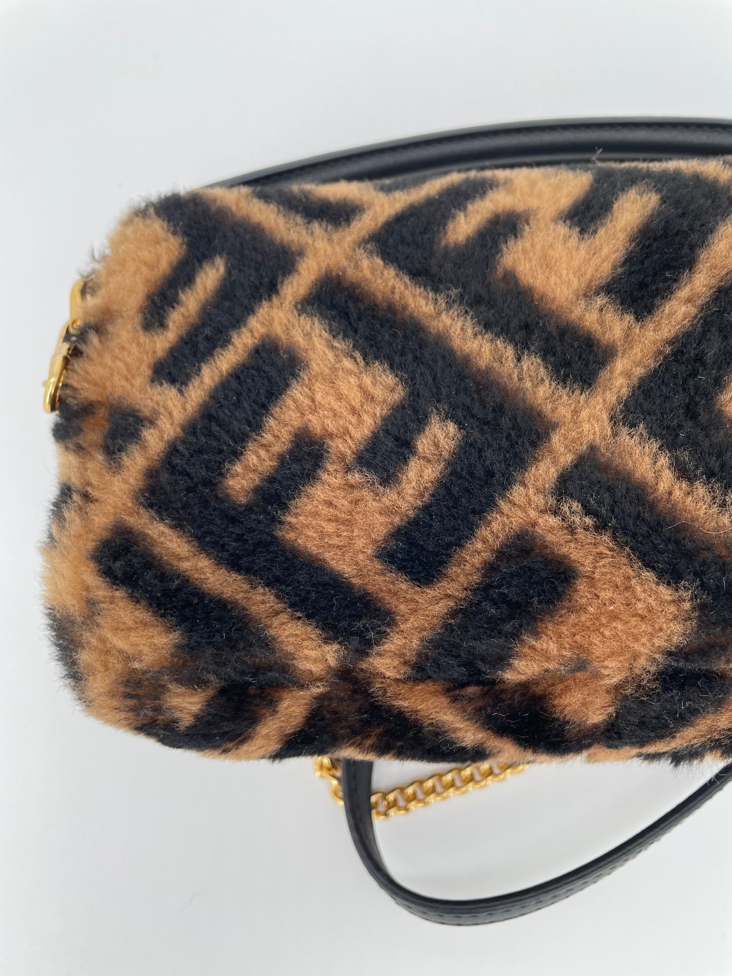 Preloved Fendi Shearling Sheepskin FF Chain Baguette, Mini