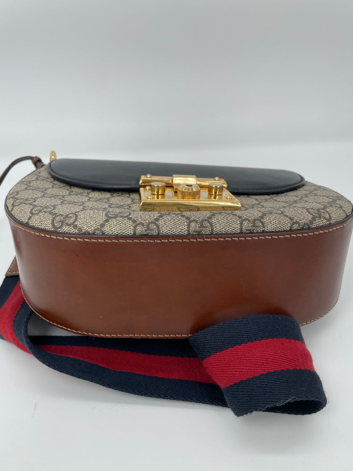 Preloved Gucci GG Supreme Monogram Saddle Lock Messenger Shoulder Bag, Small