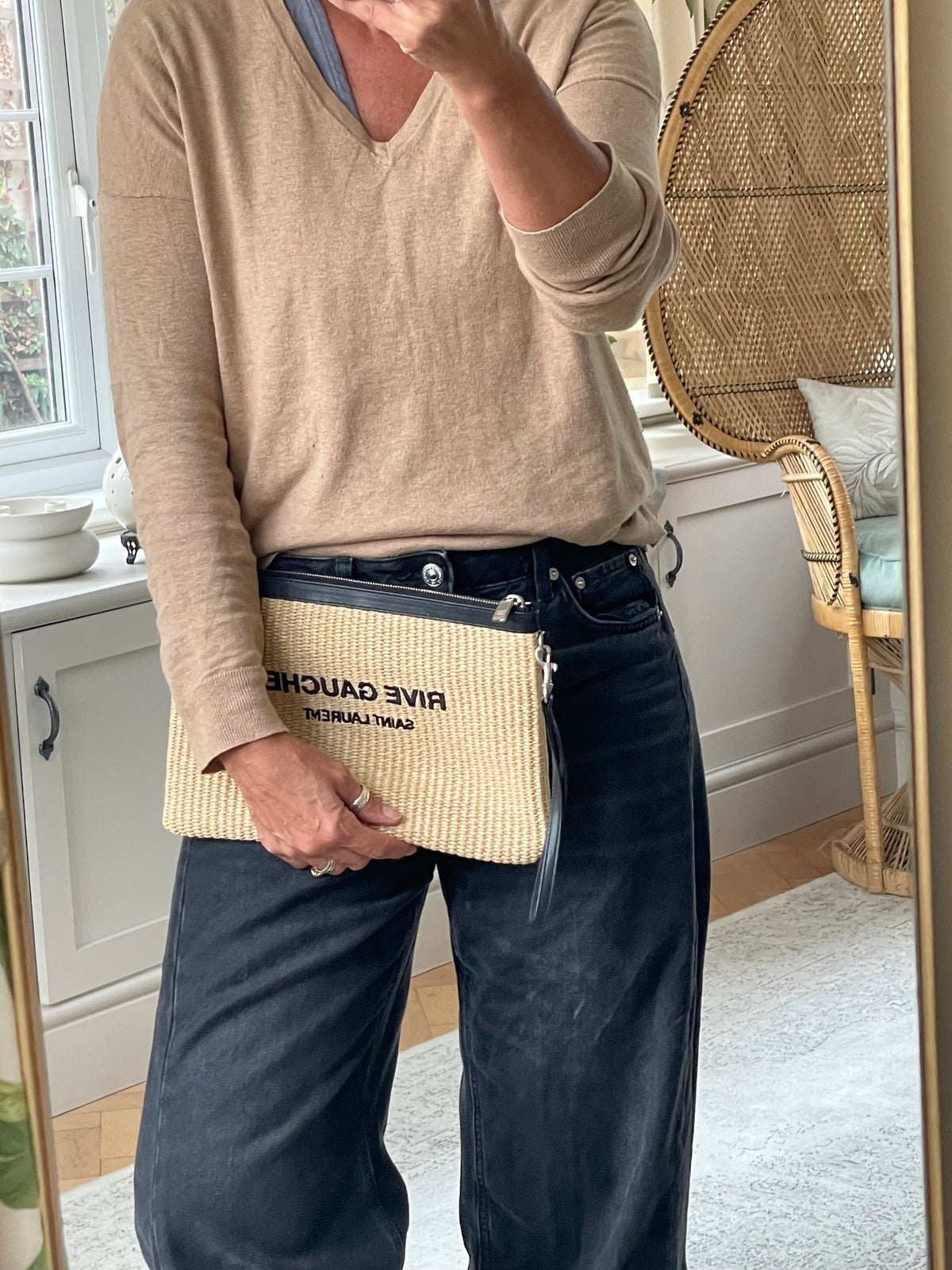 Preloved Saint Laurent Rive Gauche Raffia Clutch Bag