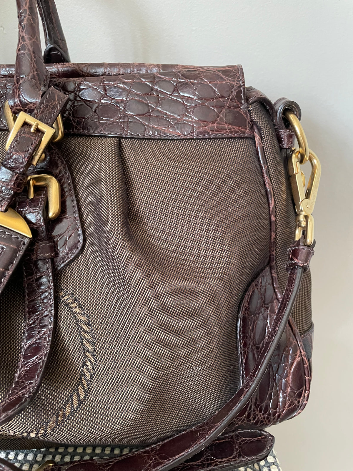 Preloved, Vintage Prada Logo Jacquard Bowling Bag