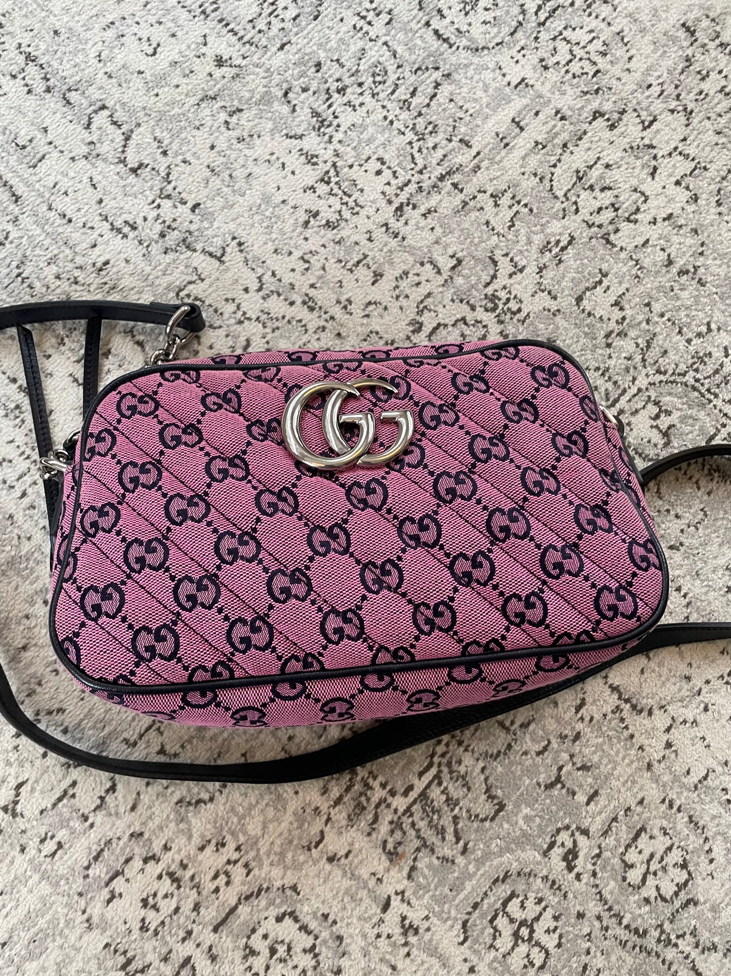 Preloved Gucci Diagonal Quilted Canvas Marmont Camera Bag, Small