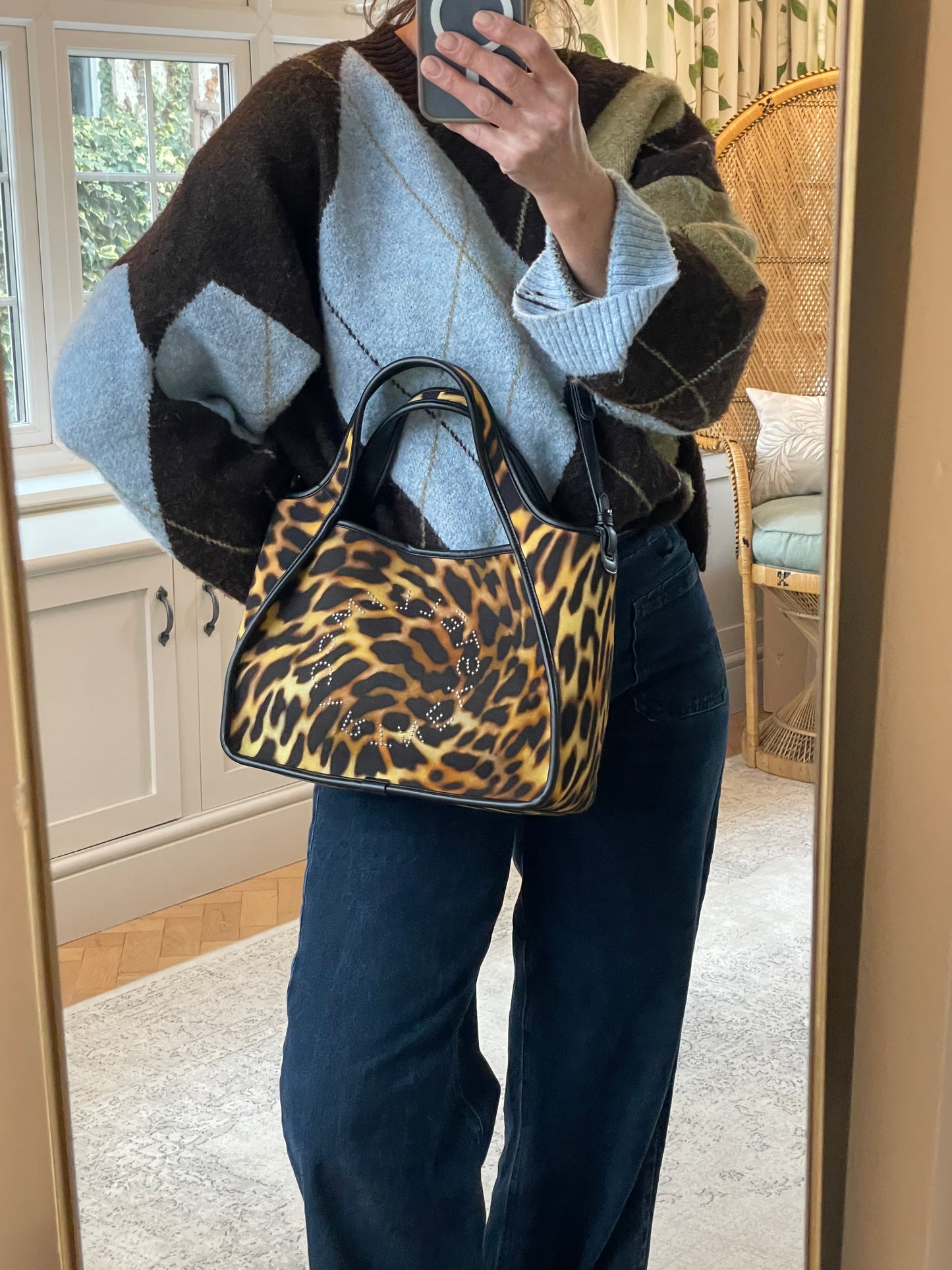 Preloved Stella McCartney Leopard Print Studded Tote Bag