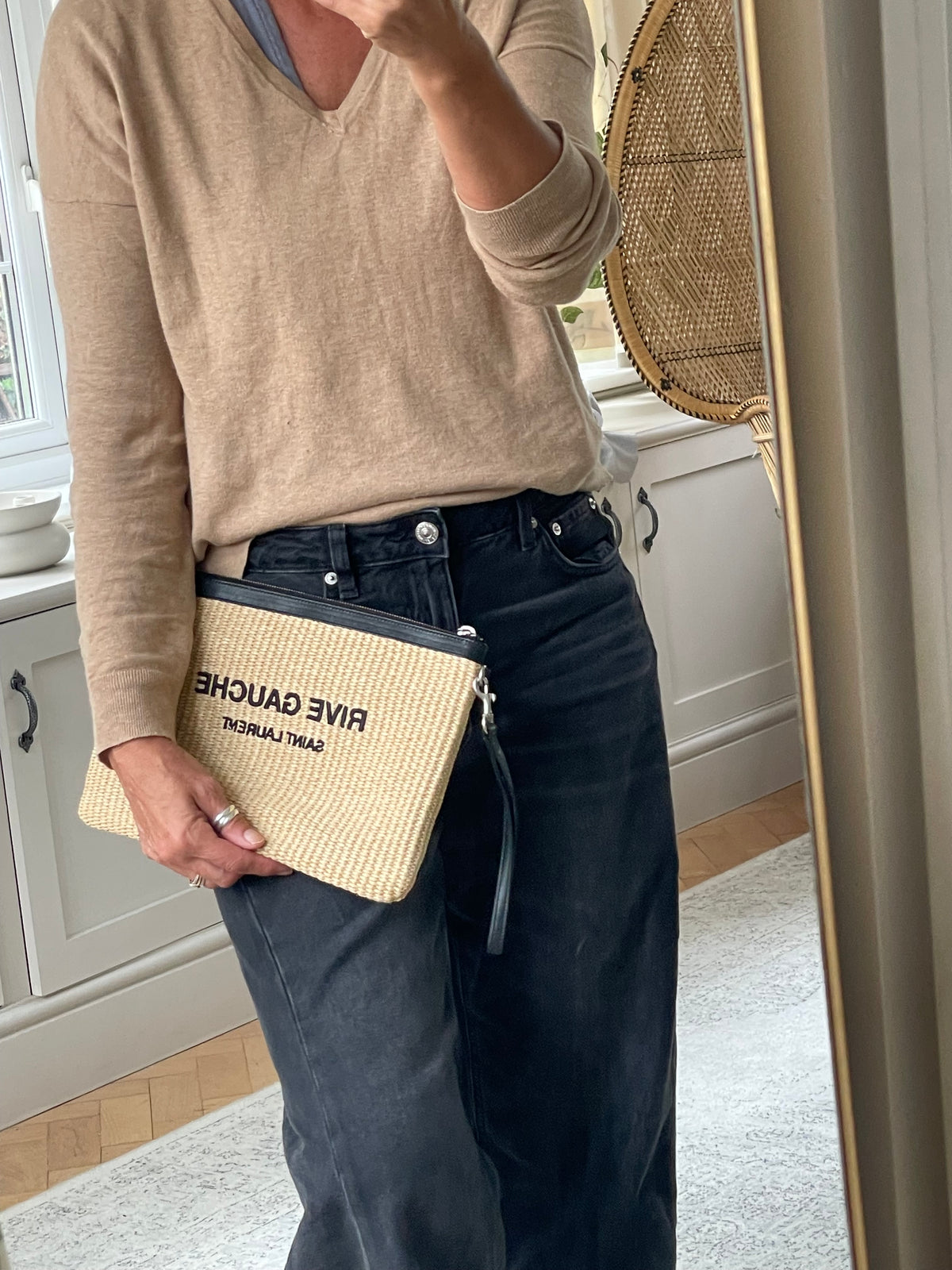 Preloved Saint Laurent Rive Gauche Raffia Clutch Bag