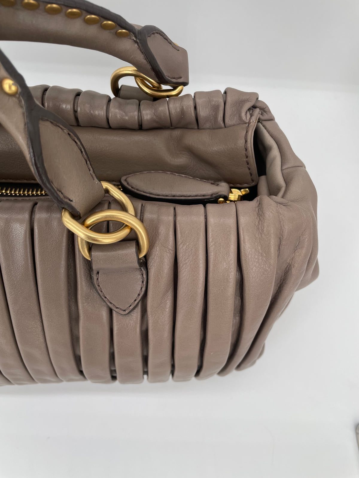 Preloved Miu Miu Plisse Pleated Leather Top handle bag
