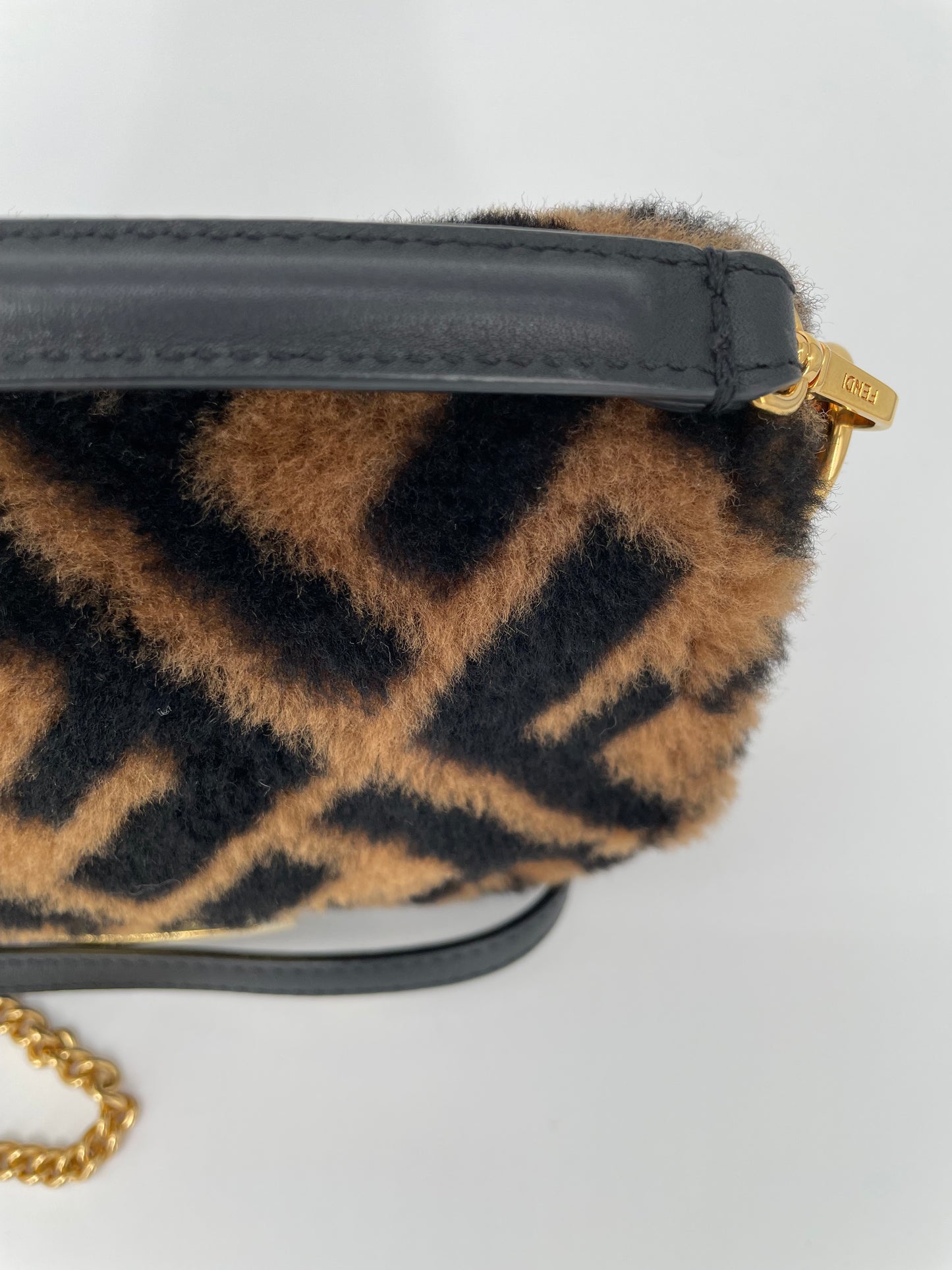 Preloved Fendi Shearling Sheepskin FF Chain Baguette, Mini