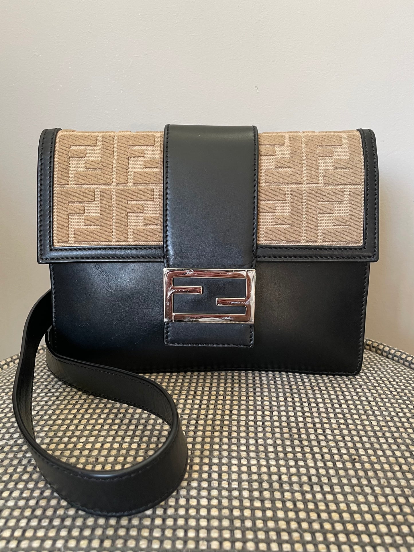 Preloved Fendi Zucca Flat Baguette Crossbody Bag