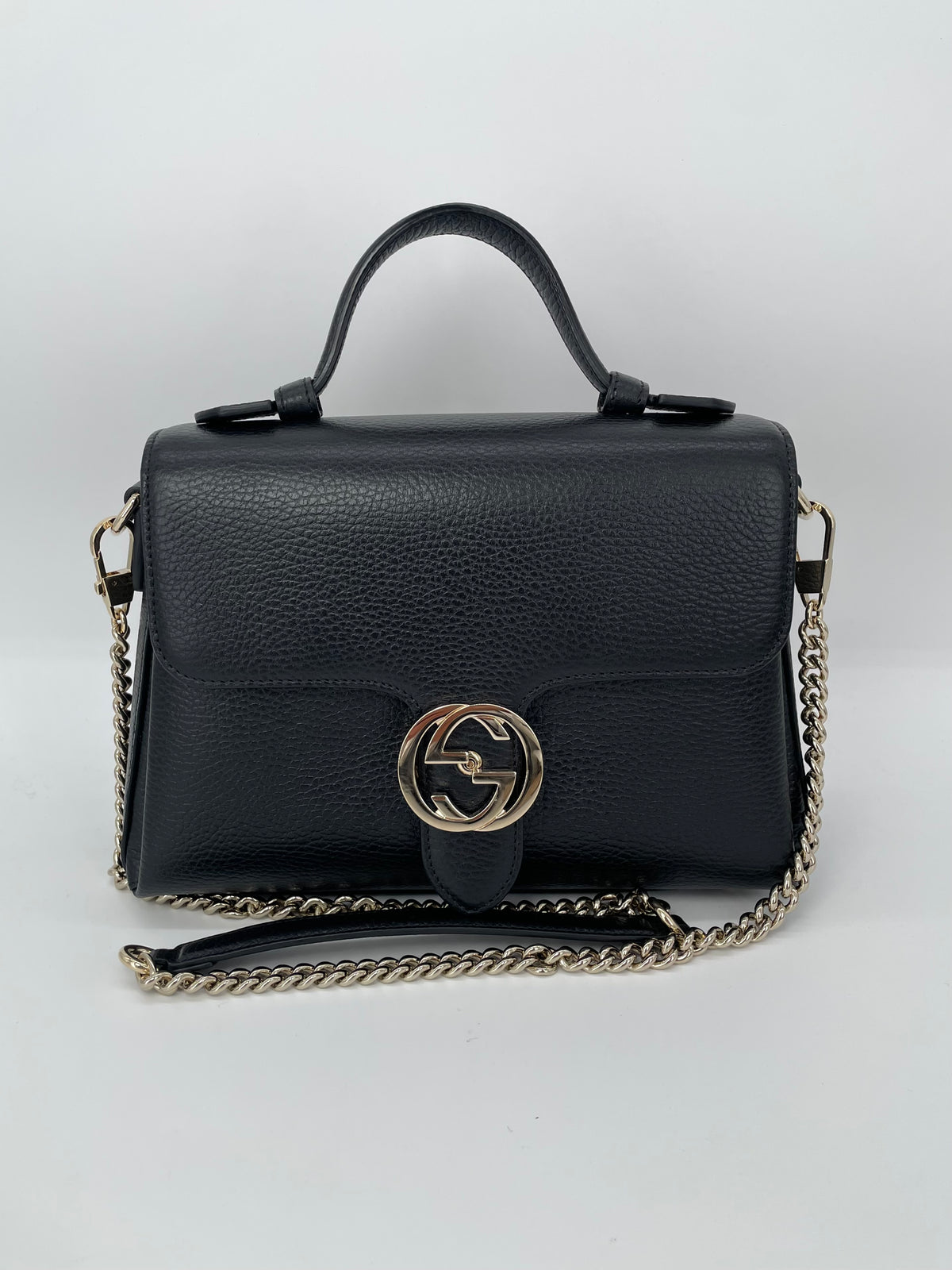 Preloved Gucci Dollar Interlocking Top Handled Shoulder Bag, Medium