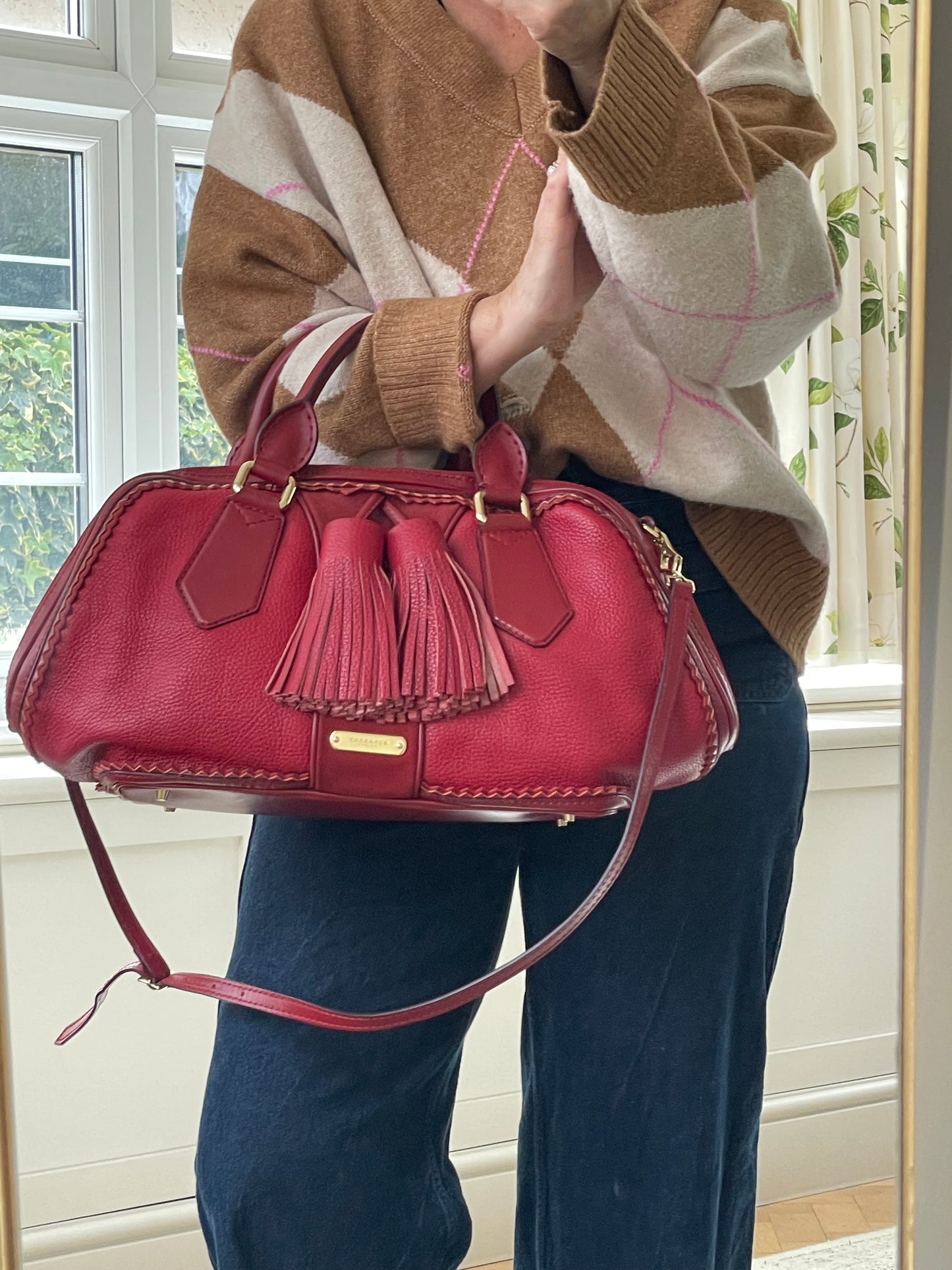 Preloved Burberry Prorsum Oversized Tassel Bag with long strap