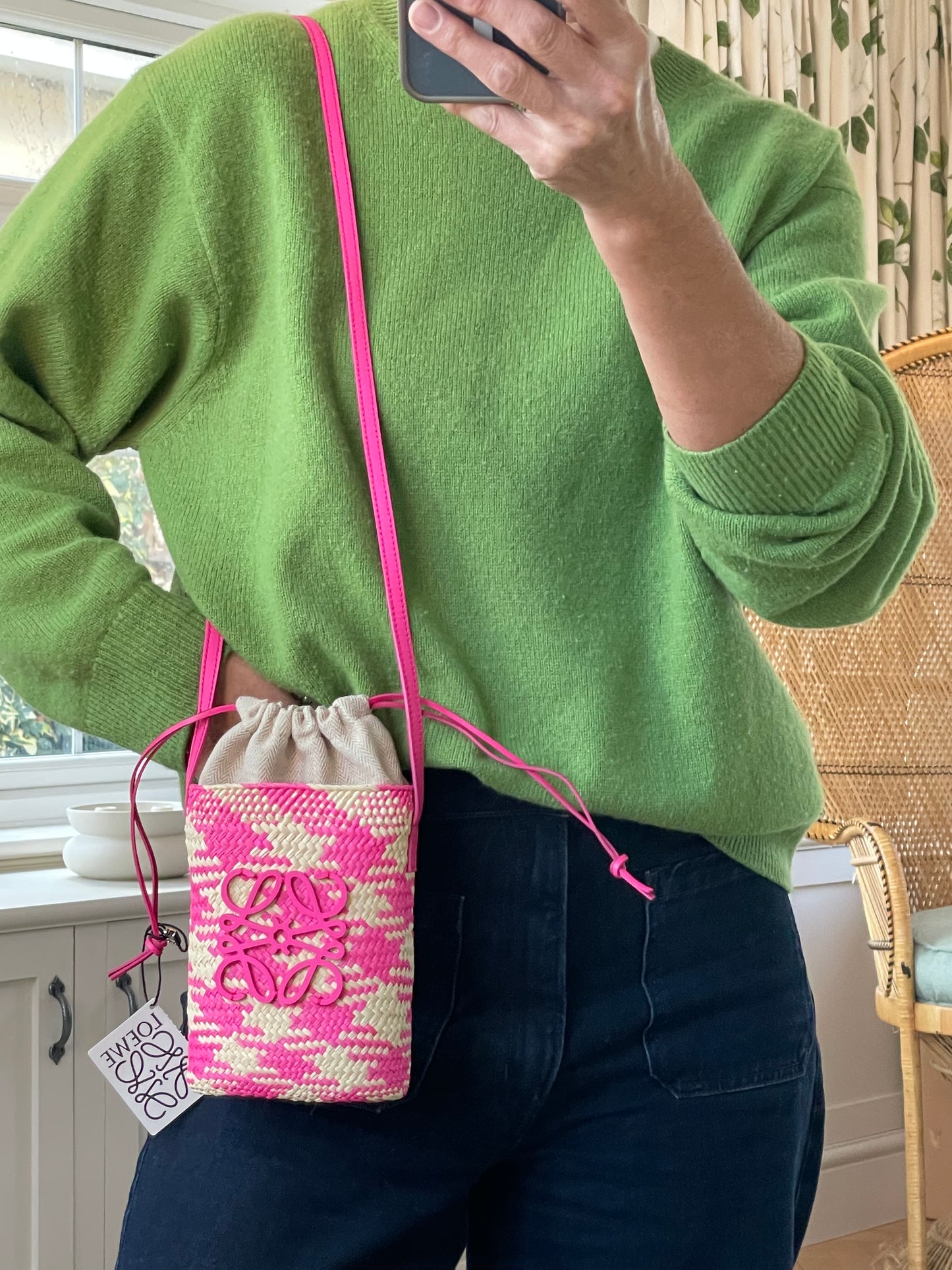 Preloved Loewe x Paula's Ibiza Woven Anagram Square Pocket Raffia Bag