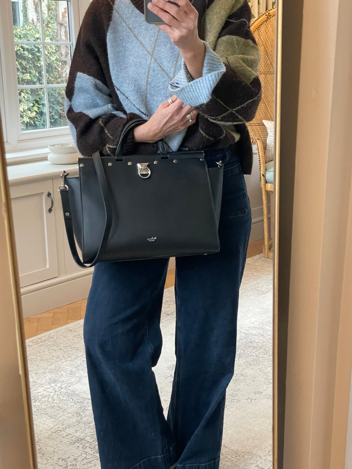 Preloved Mulberry Iris Top Handle Flat Stud Tote Bag with Long Strap