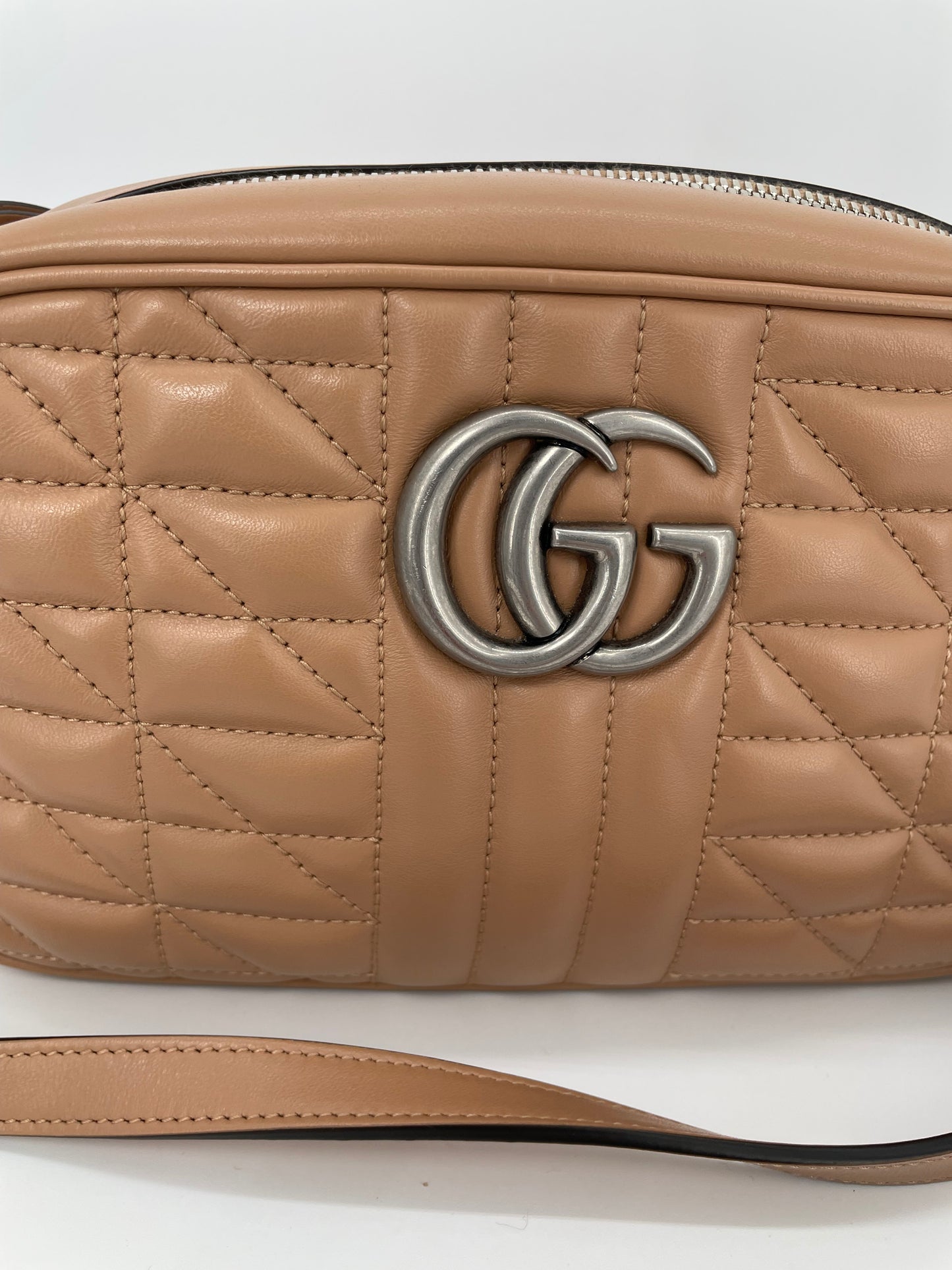 Preloved Gucci Quilted Leather Geometric Marmont Crossbody Bag, Small