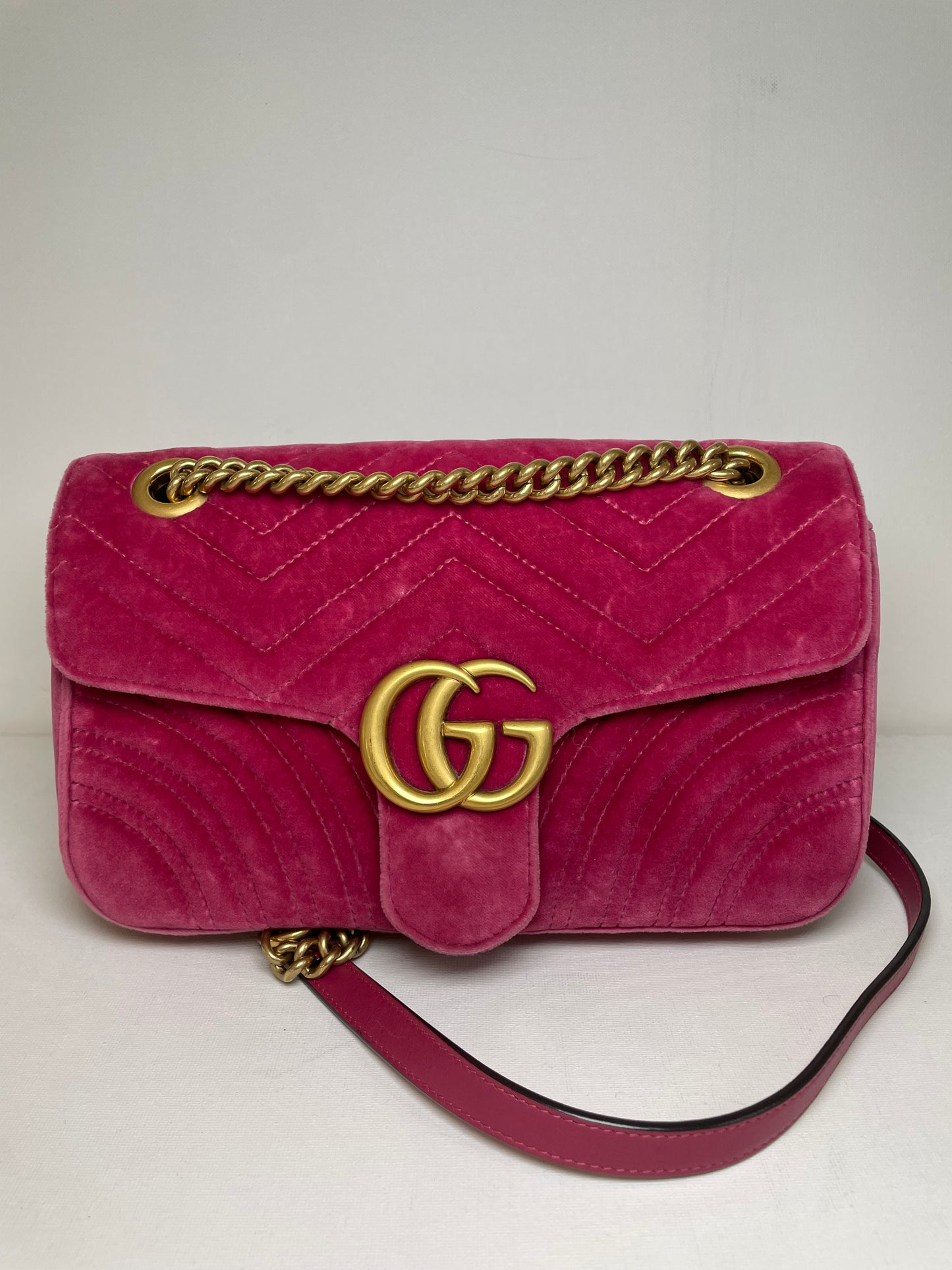 Preloved Gucci Velvet Matelasse GG Marmont Shoulder Bag, Small