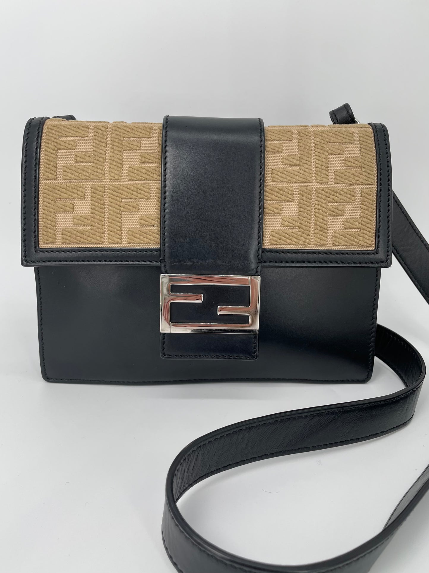 Preloved Fendi Zucca Flat Baguette Crossbody Bag