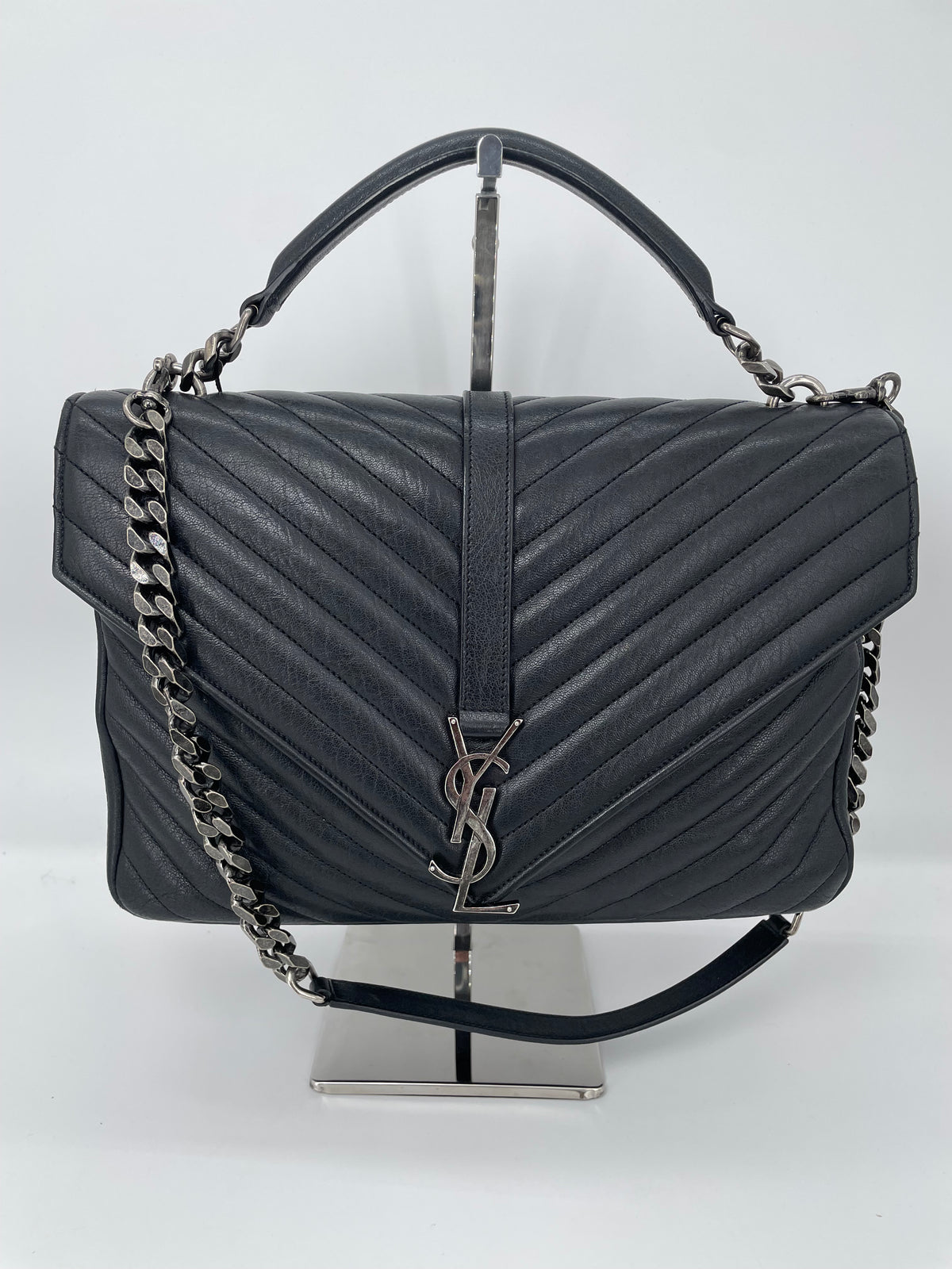 Preloved Saint Laurent Matelasse Chevron Monogram College Bag, Large