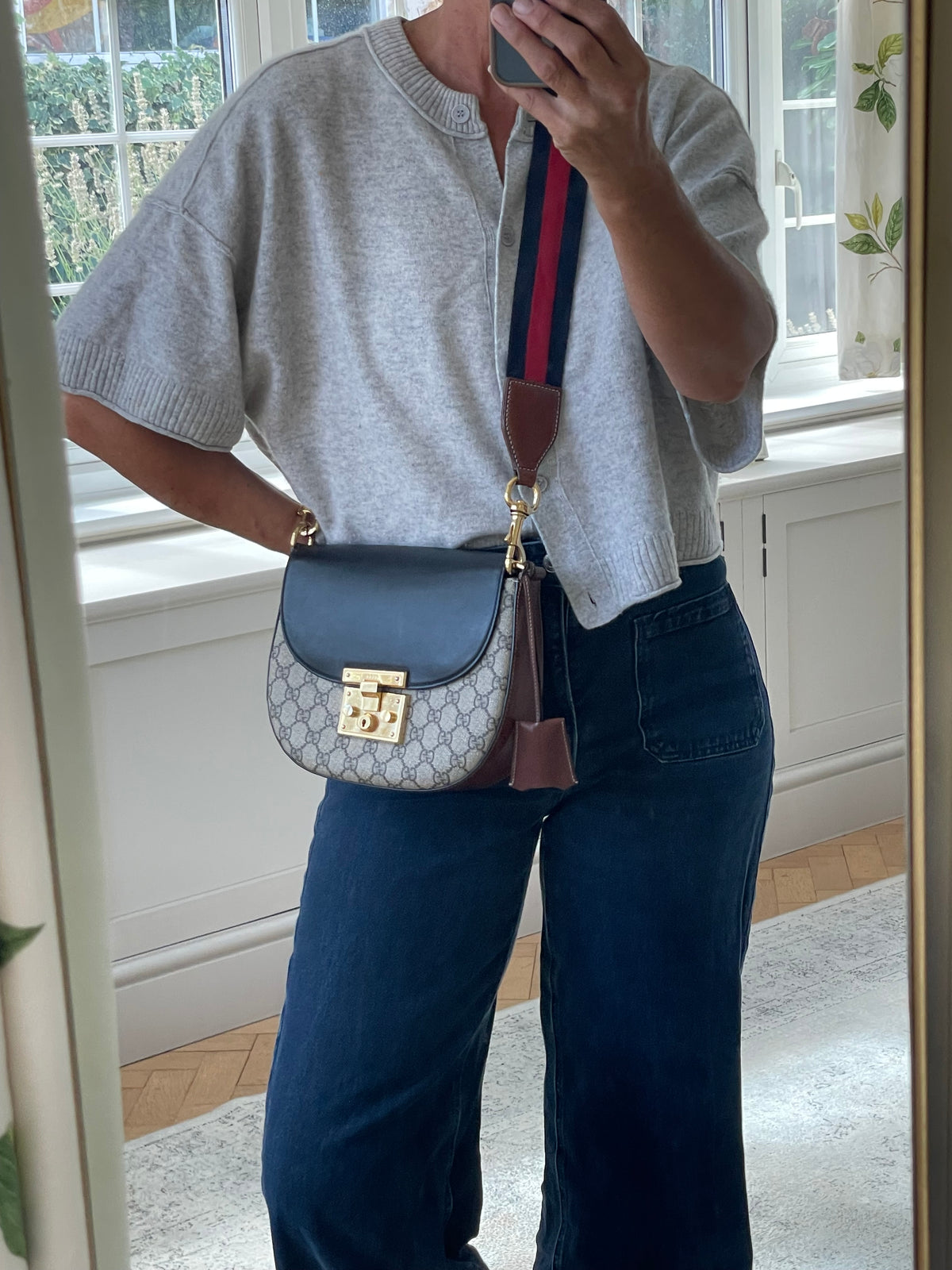 Preloved Gucci GG Supreme Monogram Saddle Lock Messenger Shoulder Bag, Small