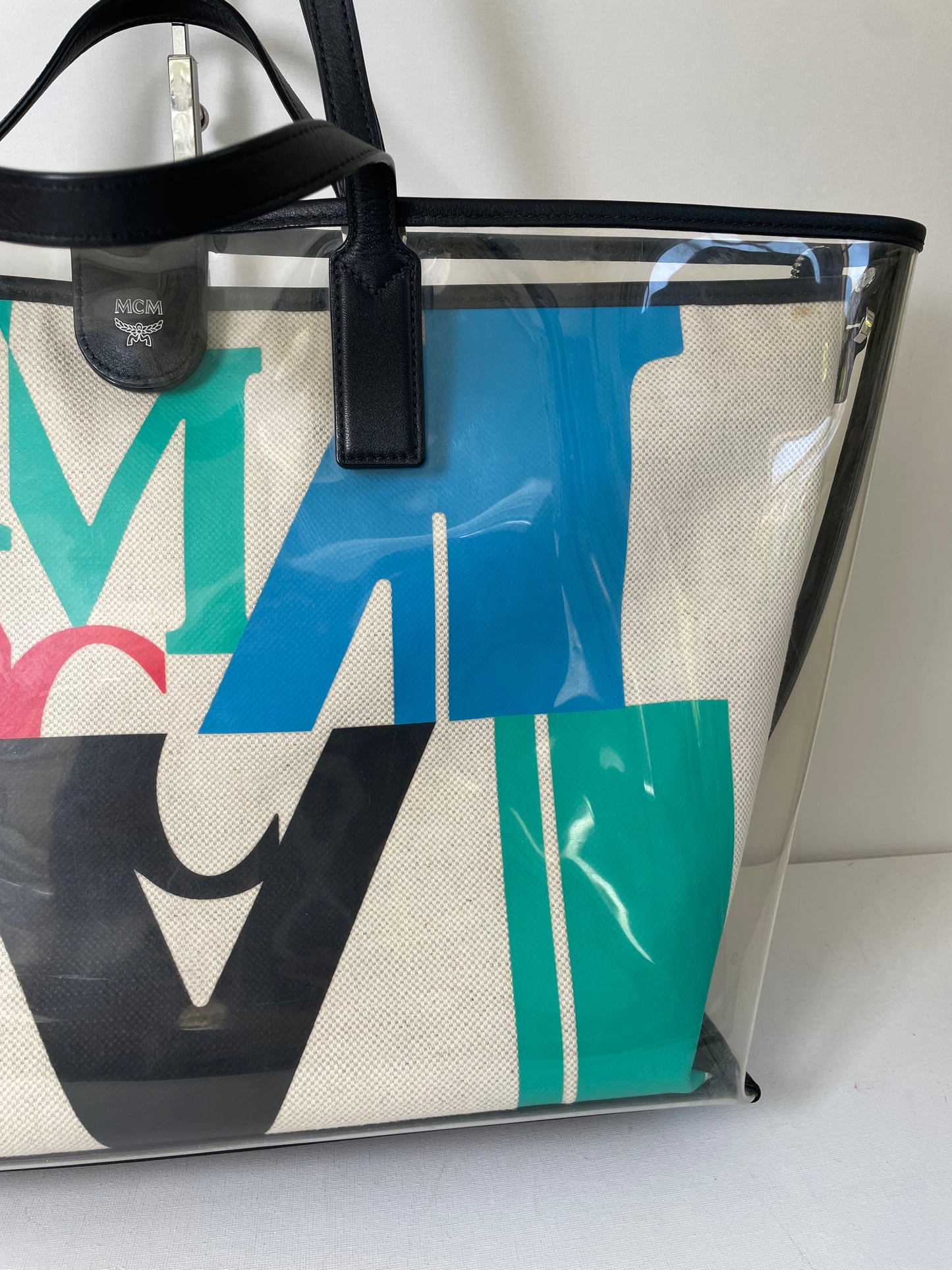 Preloved MCM Glitch Logo Shopping Tote, Large