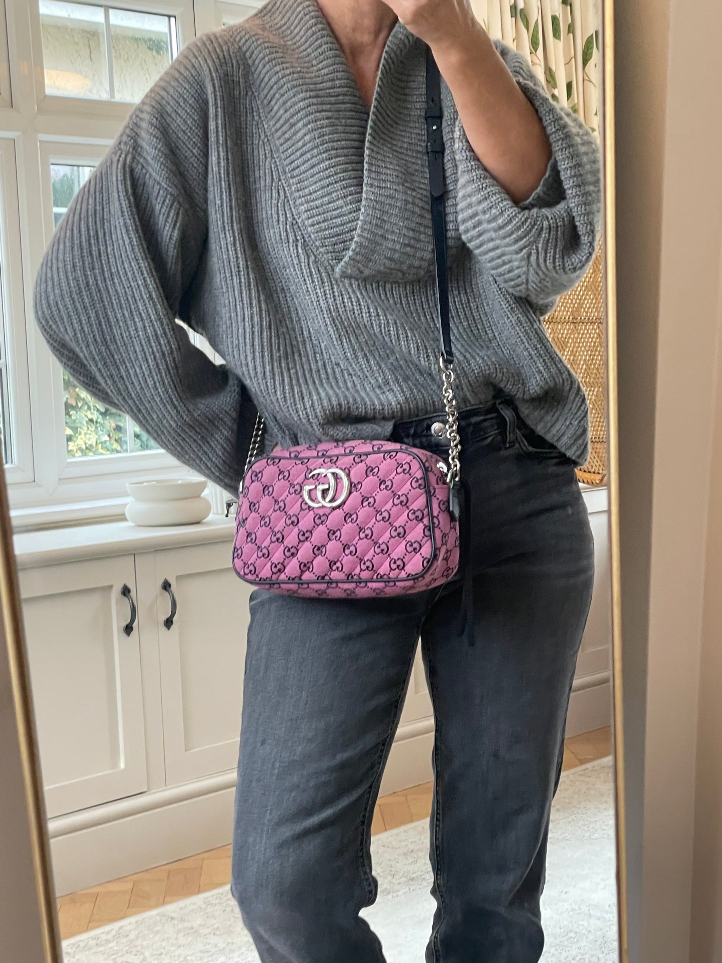 Preloved Gucci Diagonal Quilted Canvas Marmont Camera Bag, Small