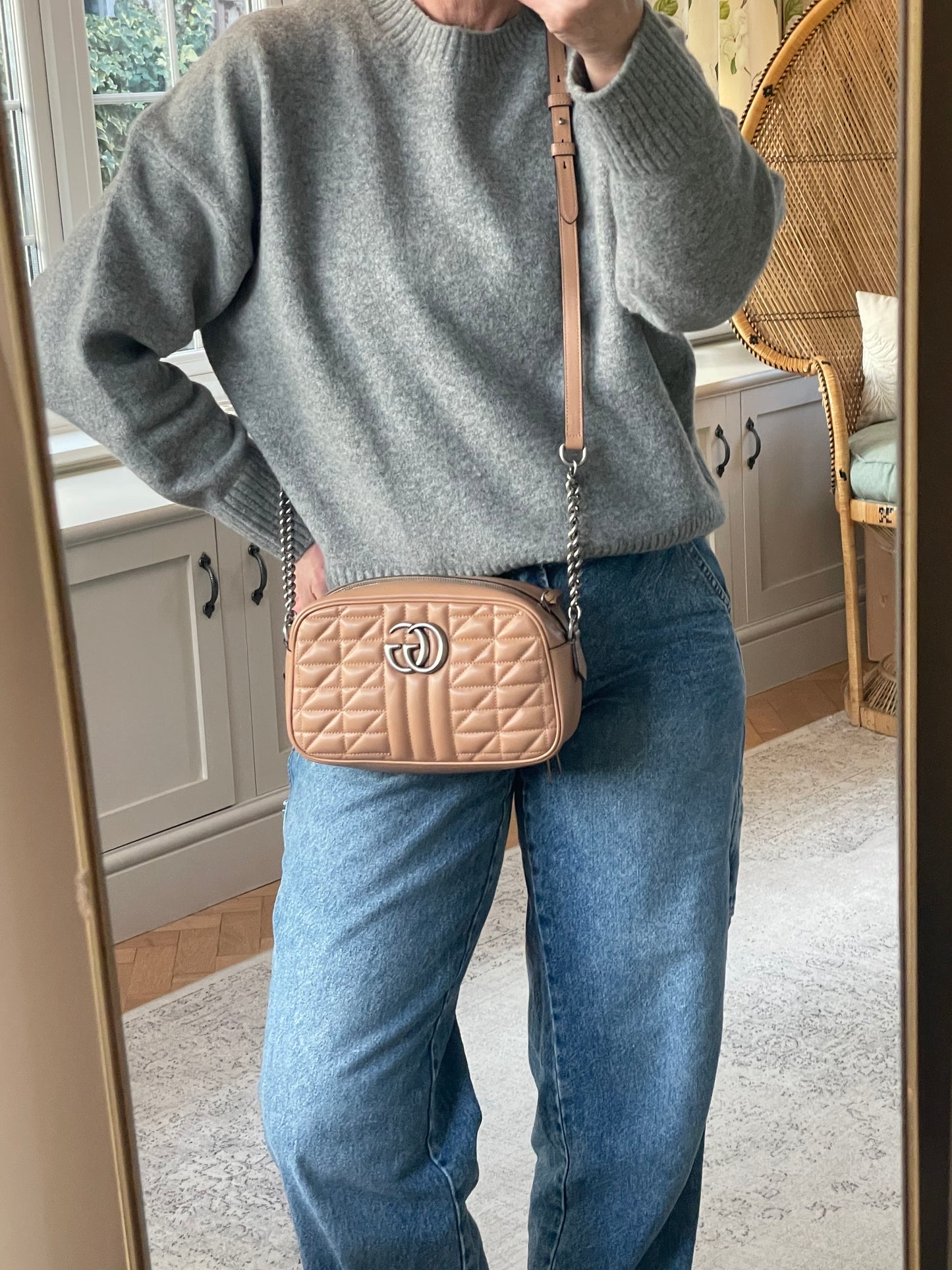 Preloved Gucci Quilted Leather Geometric Marmont Crossbody Bag, Small