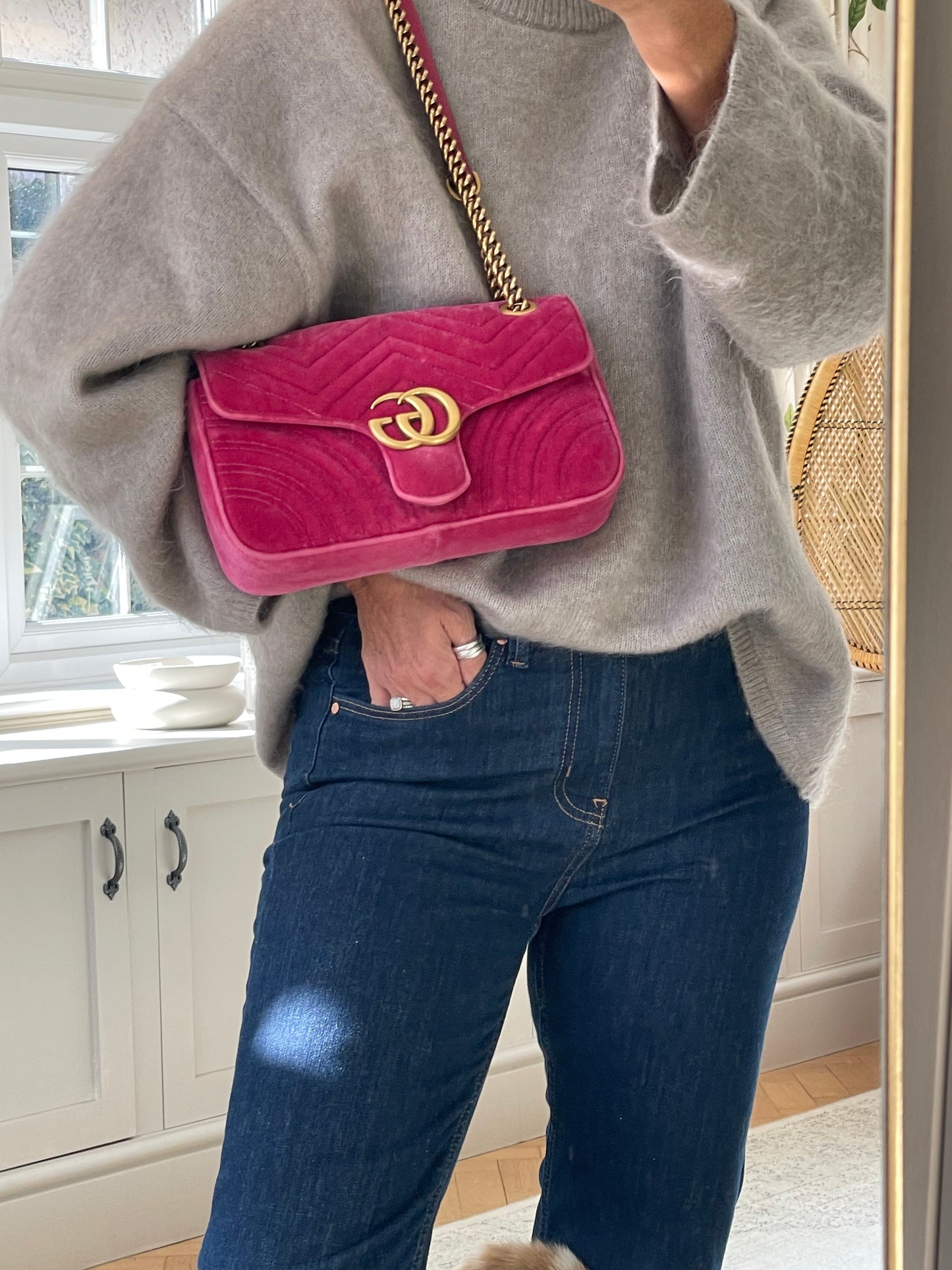Preloved Gucci Velvet Matelasse GG Marmont Shoulder Bag, Small