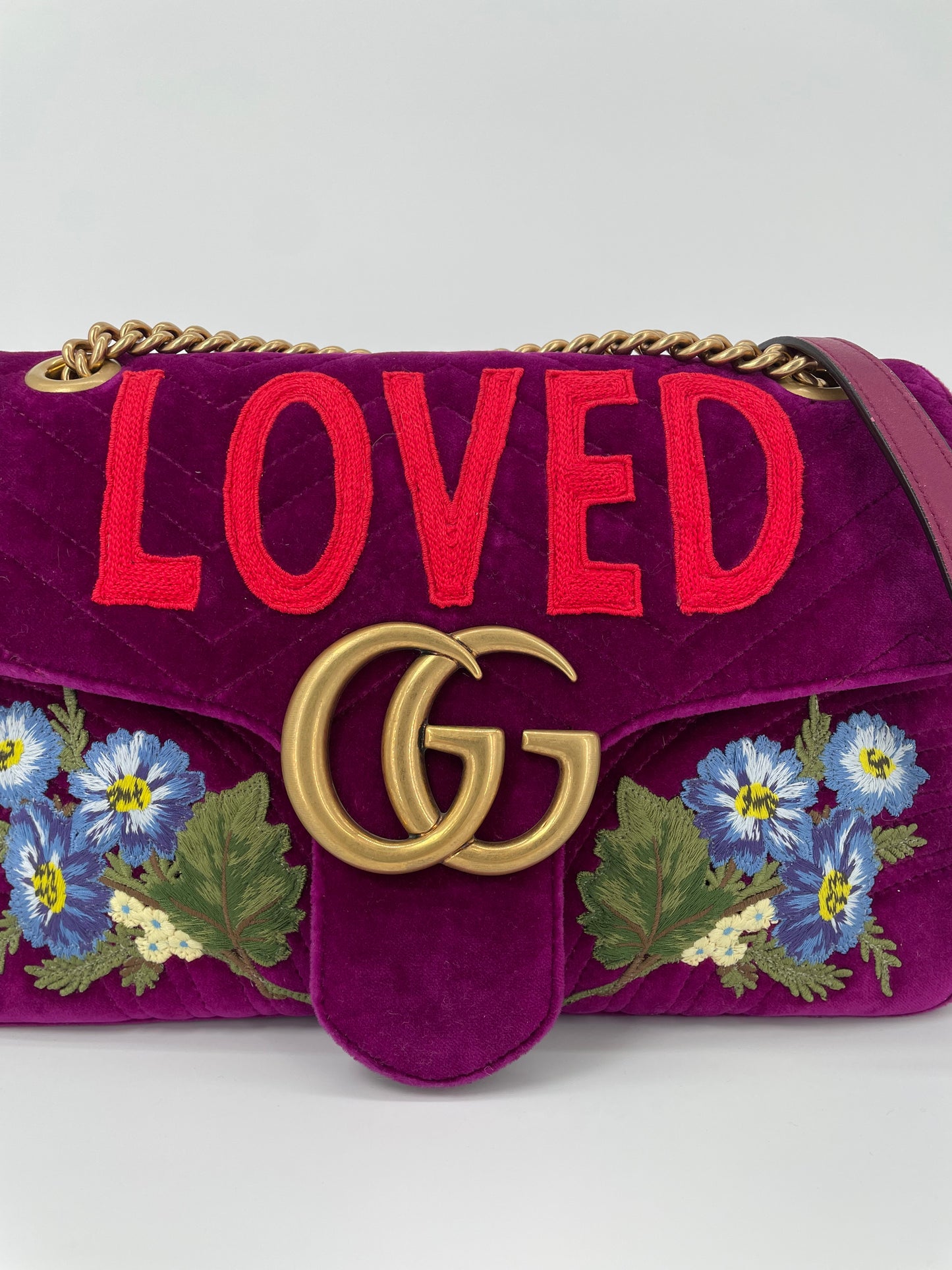 Preloved Gucci  Embroidered ‘LOVED’ Marmont shoulder Bag, Medium