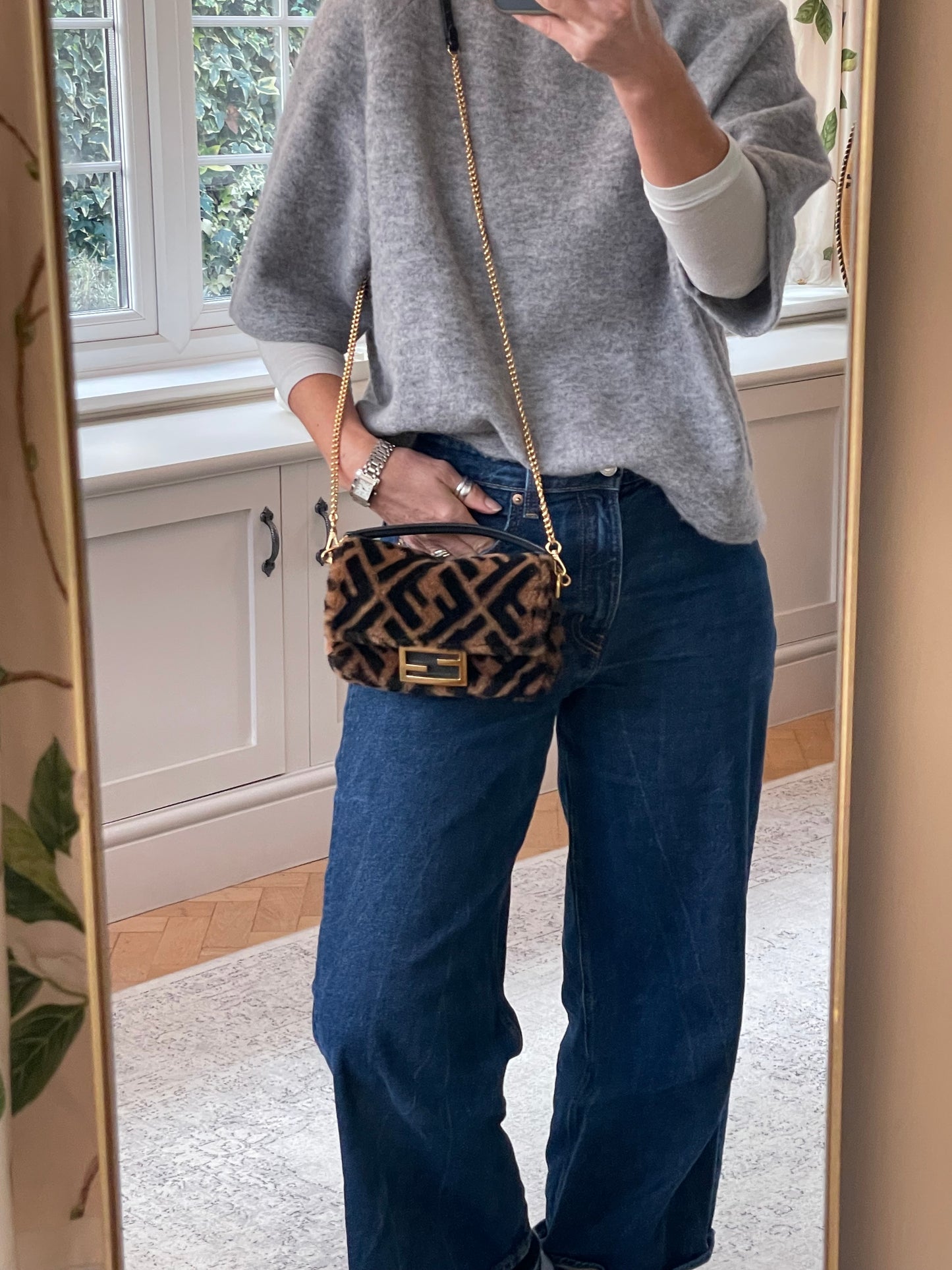 Preloved Fendi Shearling Sheepskin FF Chain Baguette, Mini