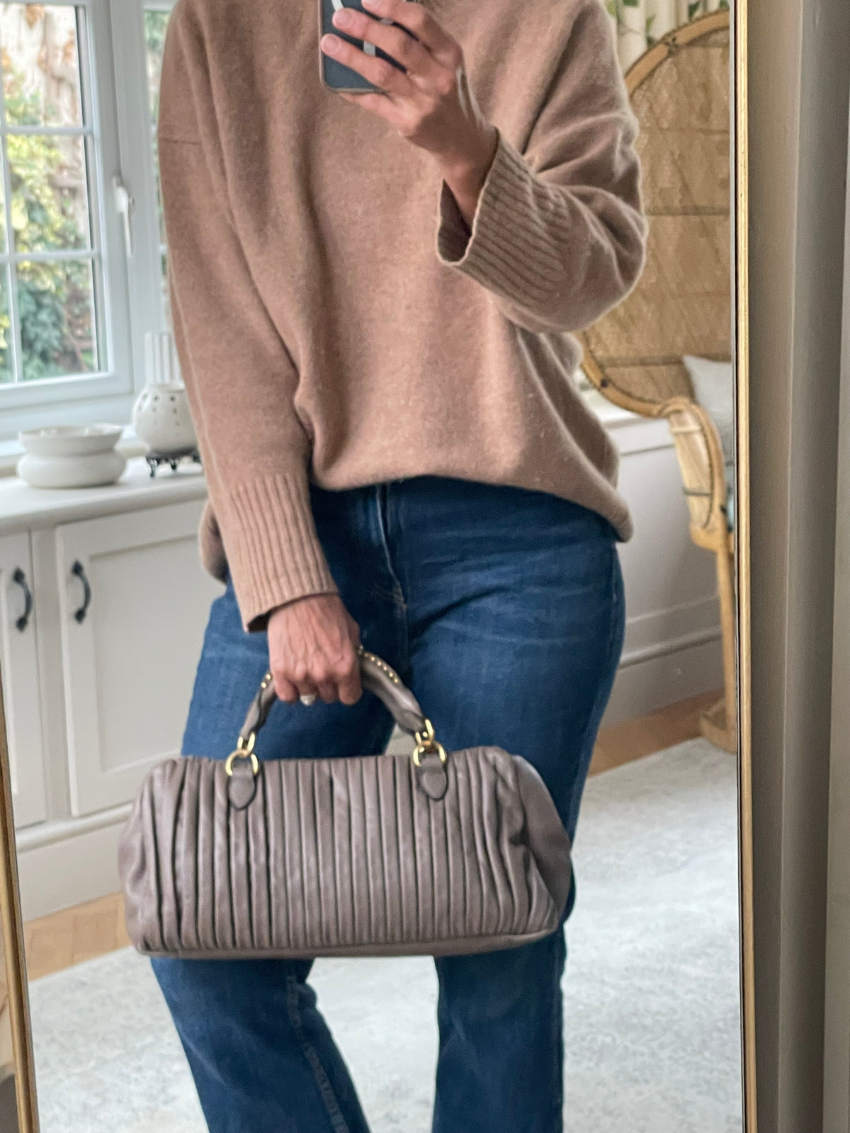 Preloved Miu Miu Plisse Pleated Leather Top handle bag