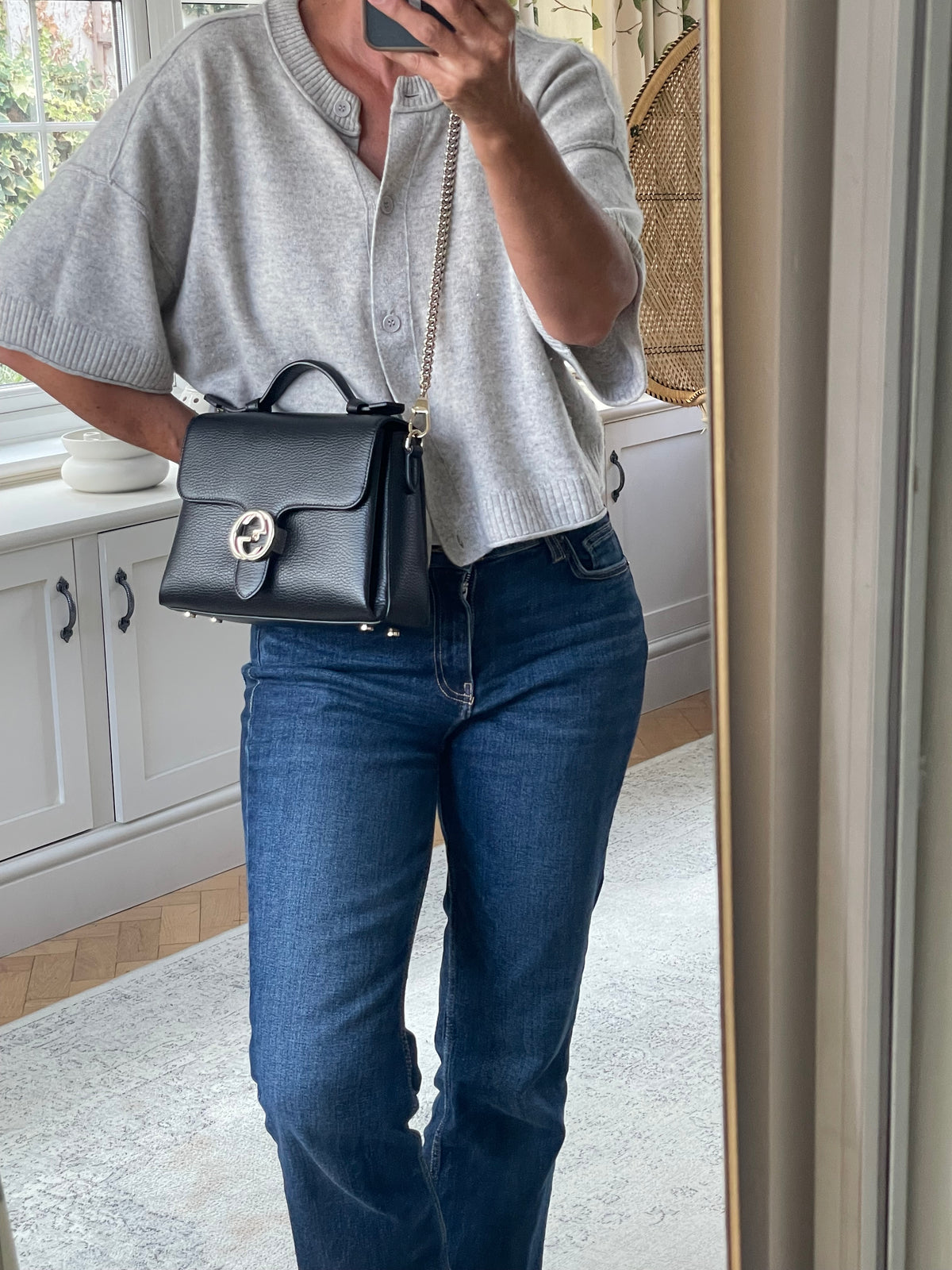 Preloved Gucci Dollar Interlocking Top Handled Shoulder Bag, Medium