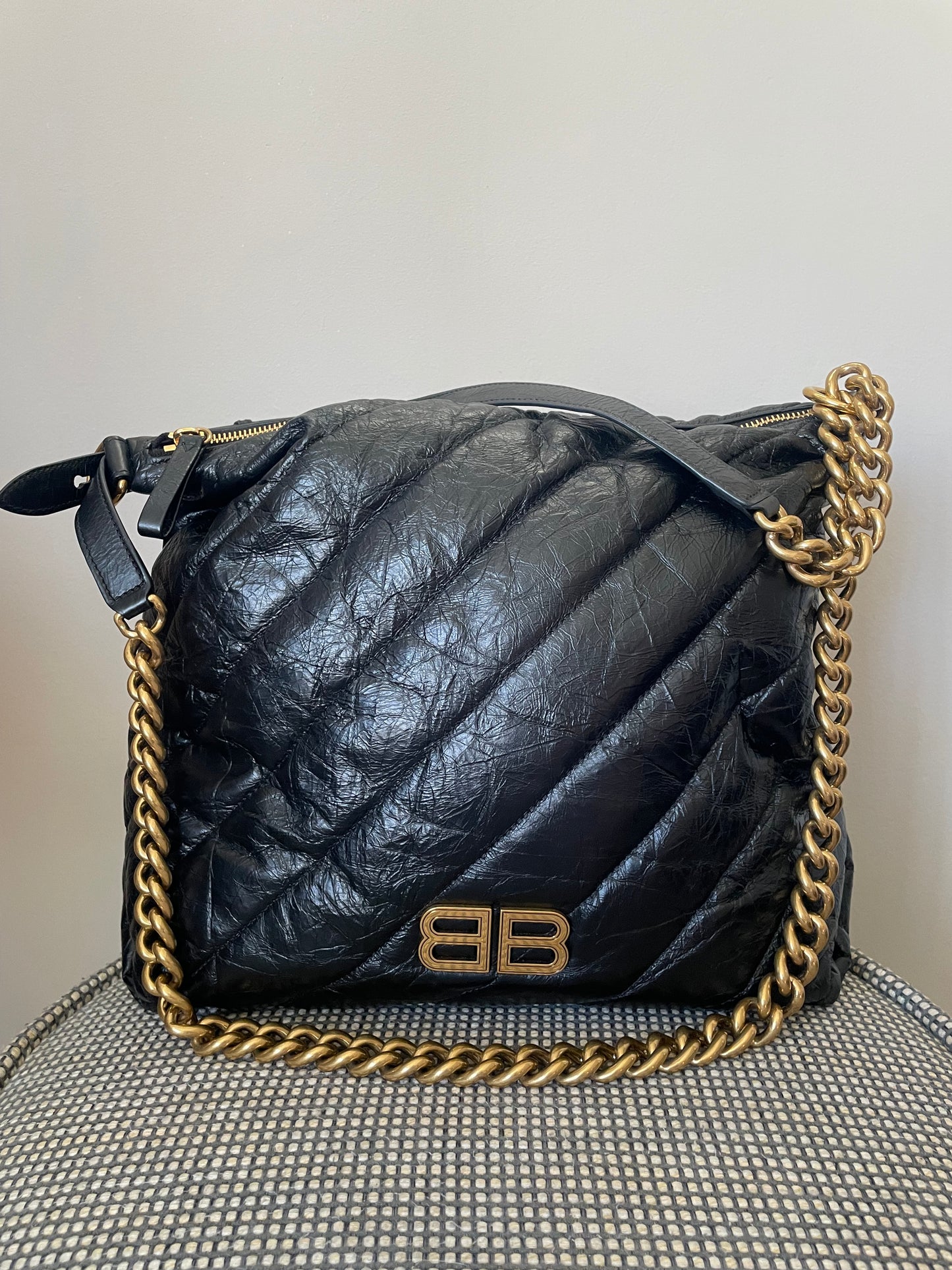 Preloved Balenciaga Quilted Crush Shoulder Bag, Medium