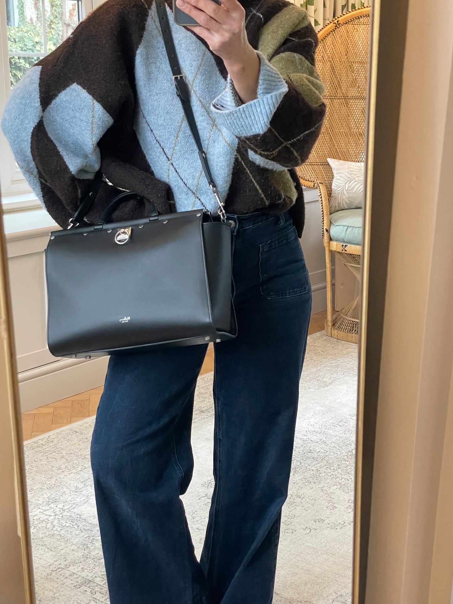 Preloved Mulberry Iris Top Handle Flat Stud Tote Bag with Long Strap