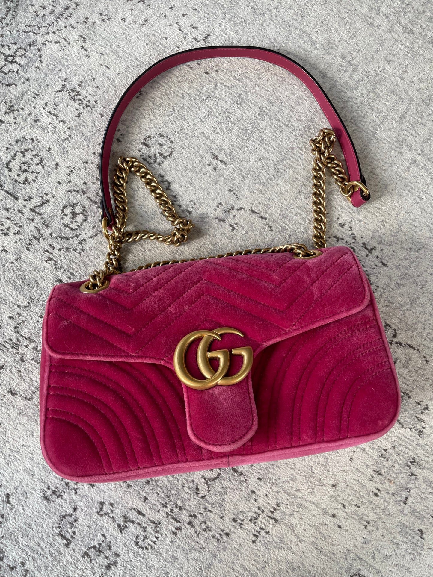 Preloved Gucci Velvet Matelasse GG Marmont Shoulder Bag, Small